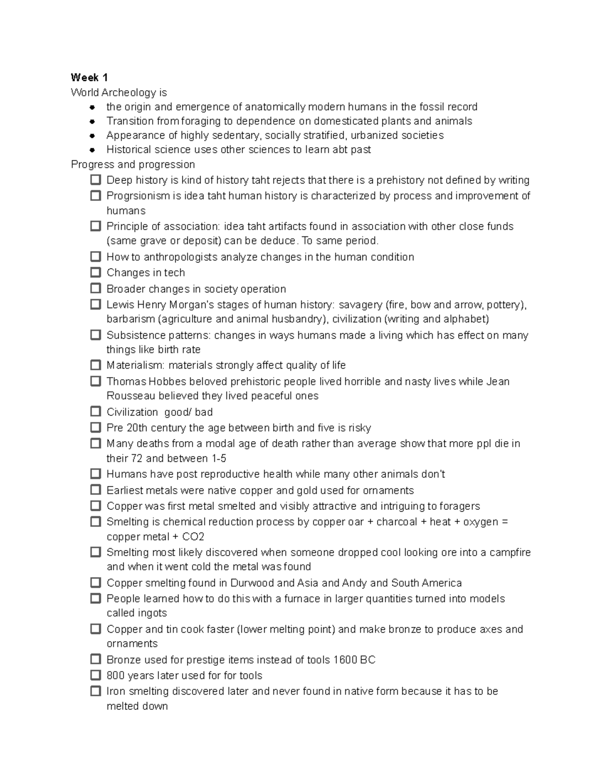 Archaeology notes first 4 weeks - Week 1 World Archeology is the origin ...