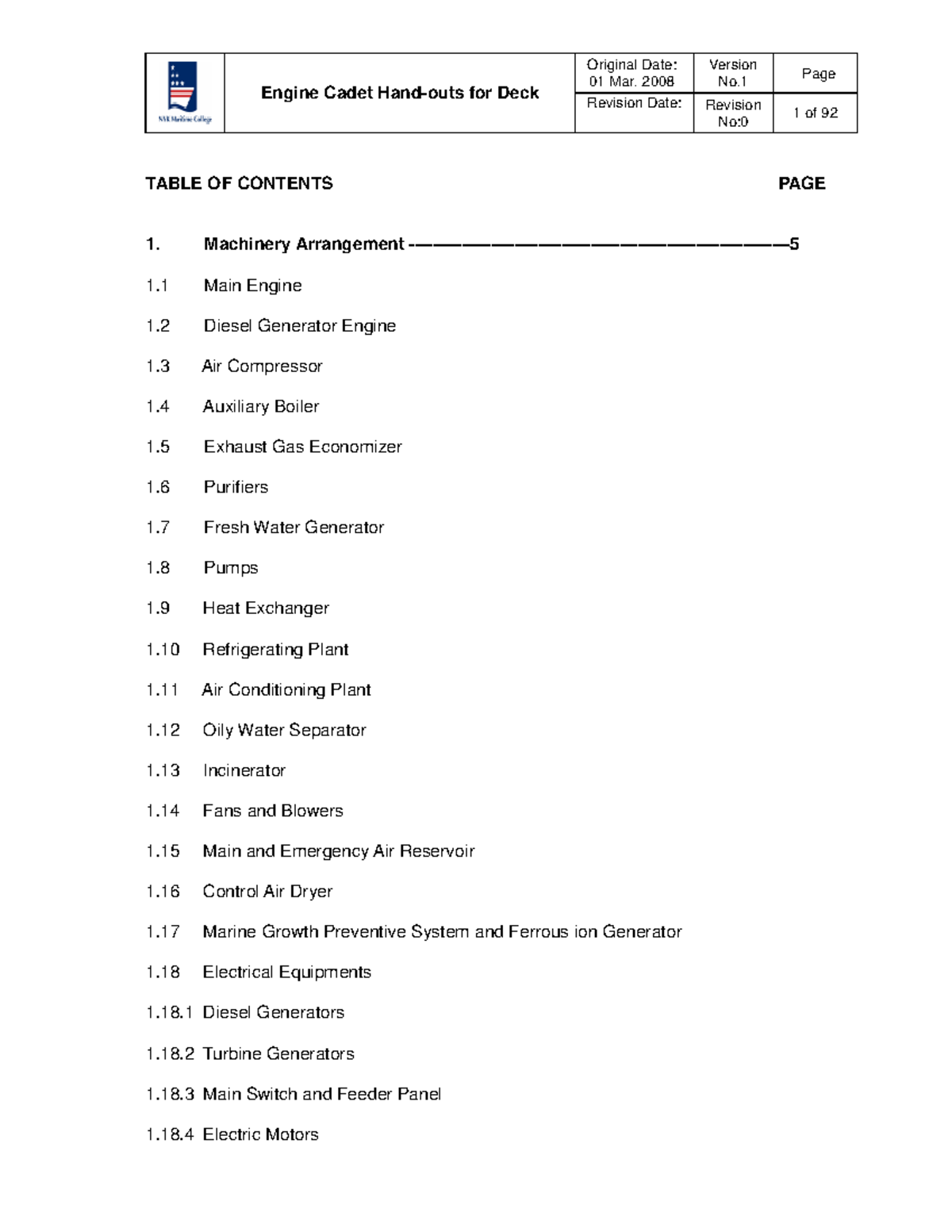 Deck Cadet Booklet For Basic Engine Know 01 Mar 2008 No Page Engine