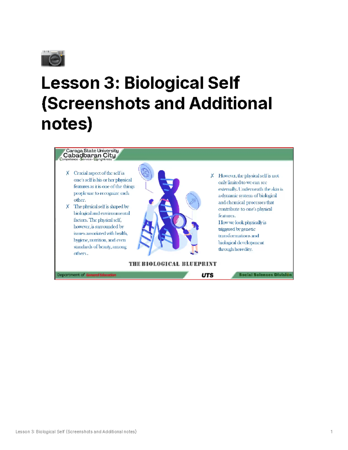 Lesson 3 Biological Self (Screenshots and Additional notes ...