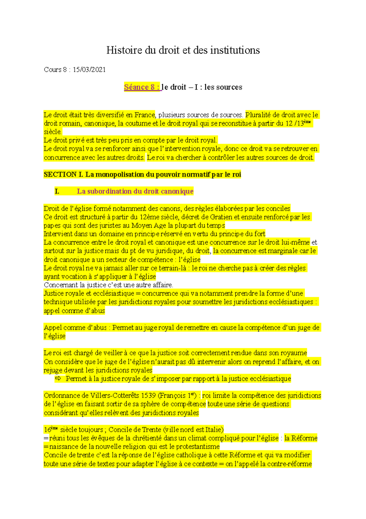 HDI 8 Le Droit – I Les Sources - Histoire Du Droit Et Des Institutions ...