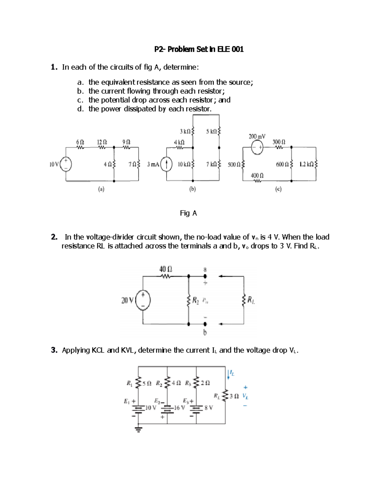 P2 Problem Set in ELE 001 - P 2 - Problem Set in ELE 001 In each of the ...