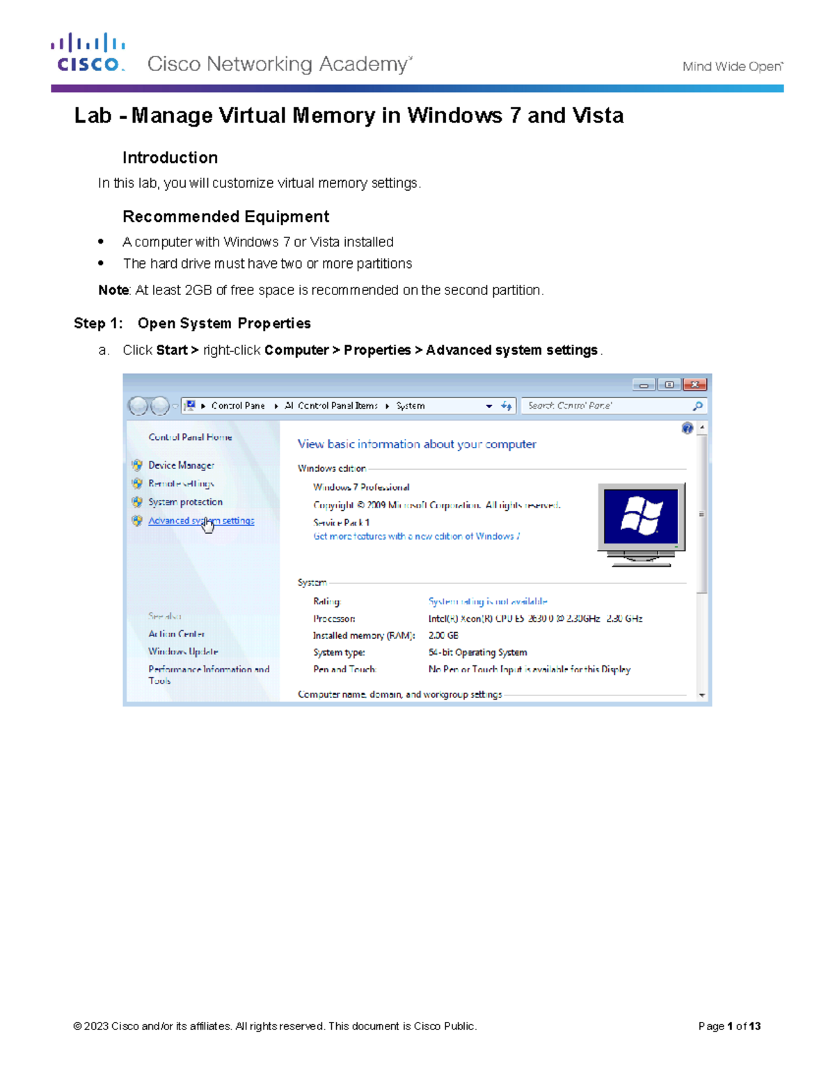6.1.2.12 Lab - Manage Virtual Memory in Windows 7 and Vista - Lab ...