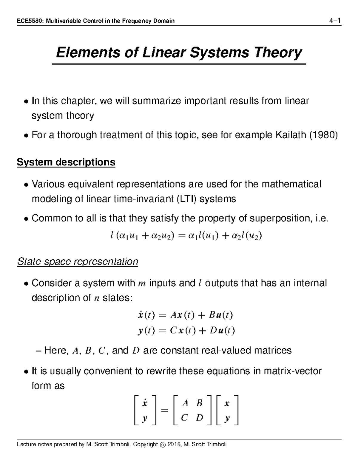 Elements of Linear Systems Theory - l. ̨ 1 u 1 C ̨ 2 u 2 / D ̨ 1 l 1 ...