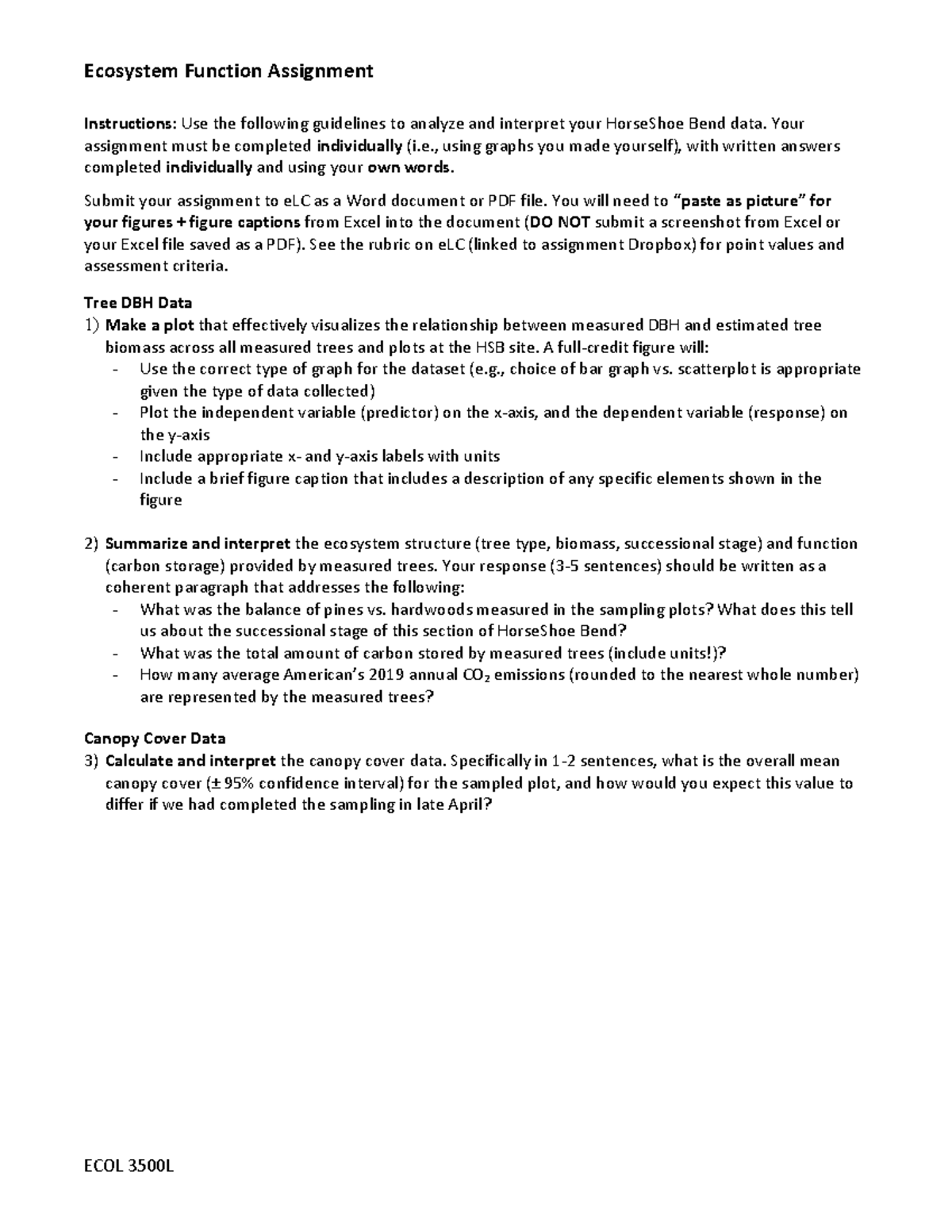 Ecosystem Function Assignment Your assignment must be completed