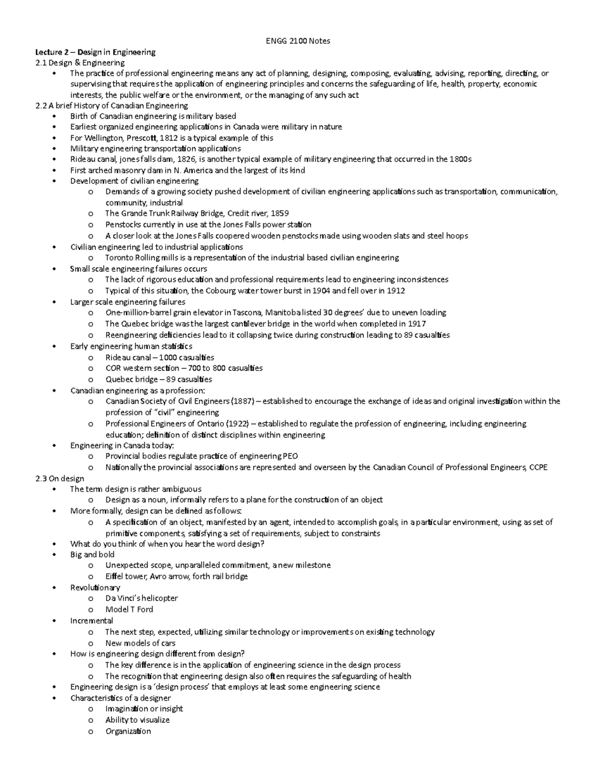 ENGG 2100 Notes - ENGG 2100 Notes Lecture 2 – Design in Engineering 2 ...