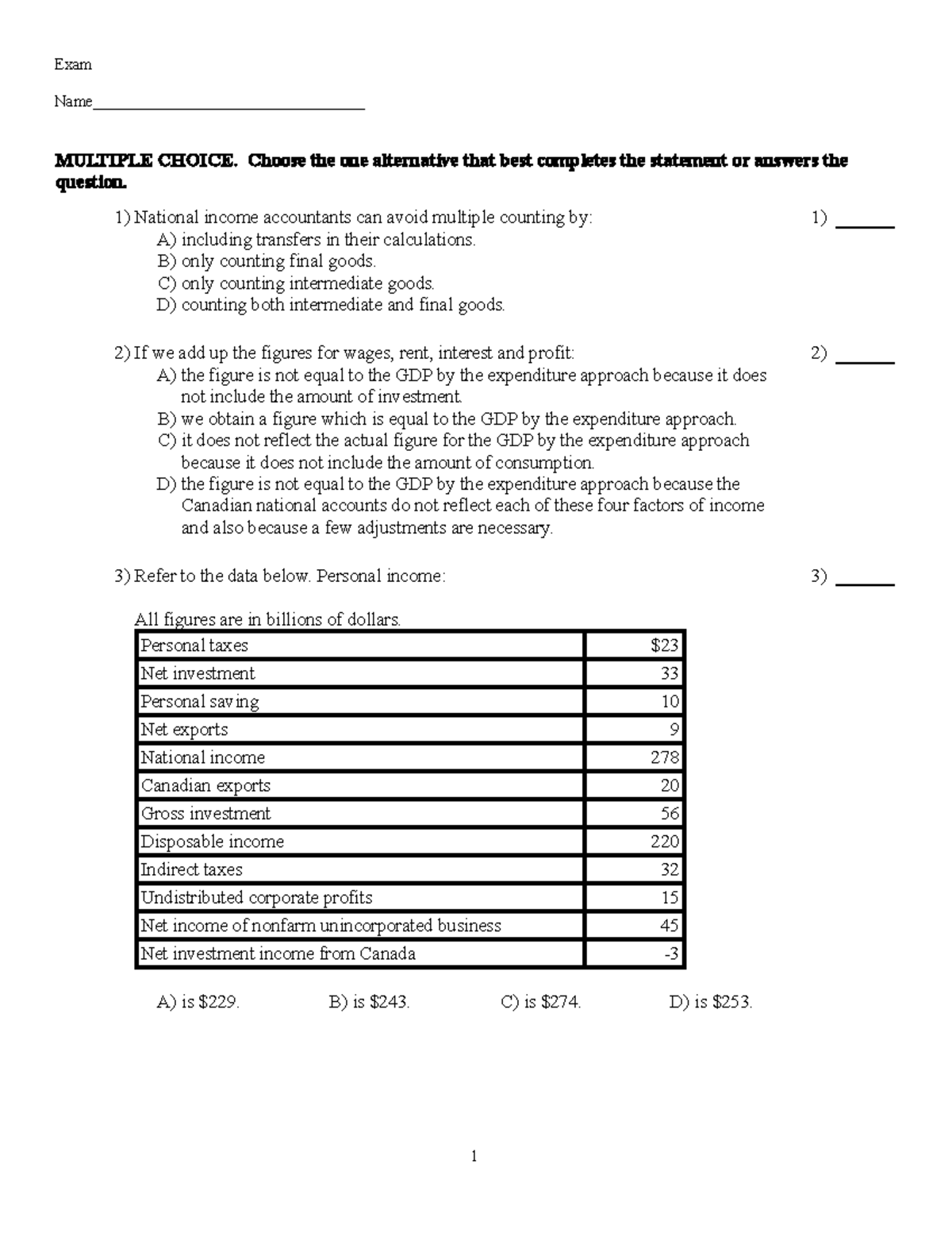 Measuring the Economy’s Output Review Questions - Exam Name