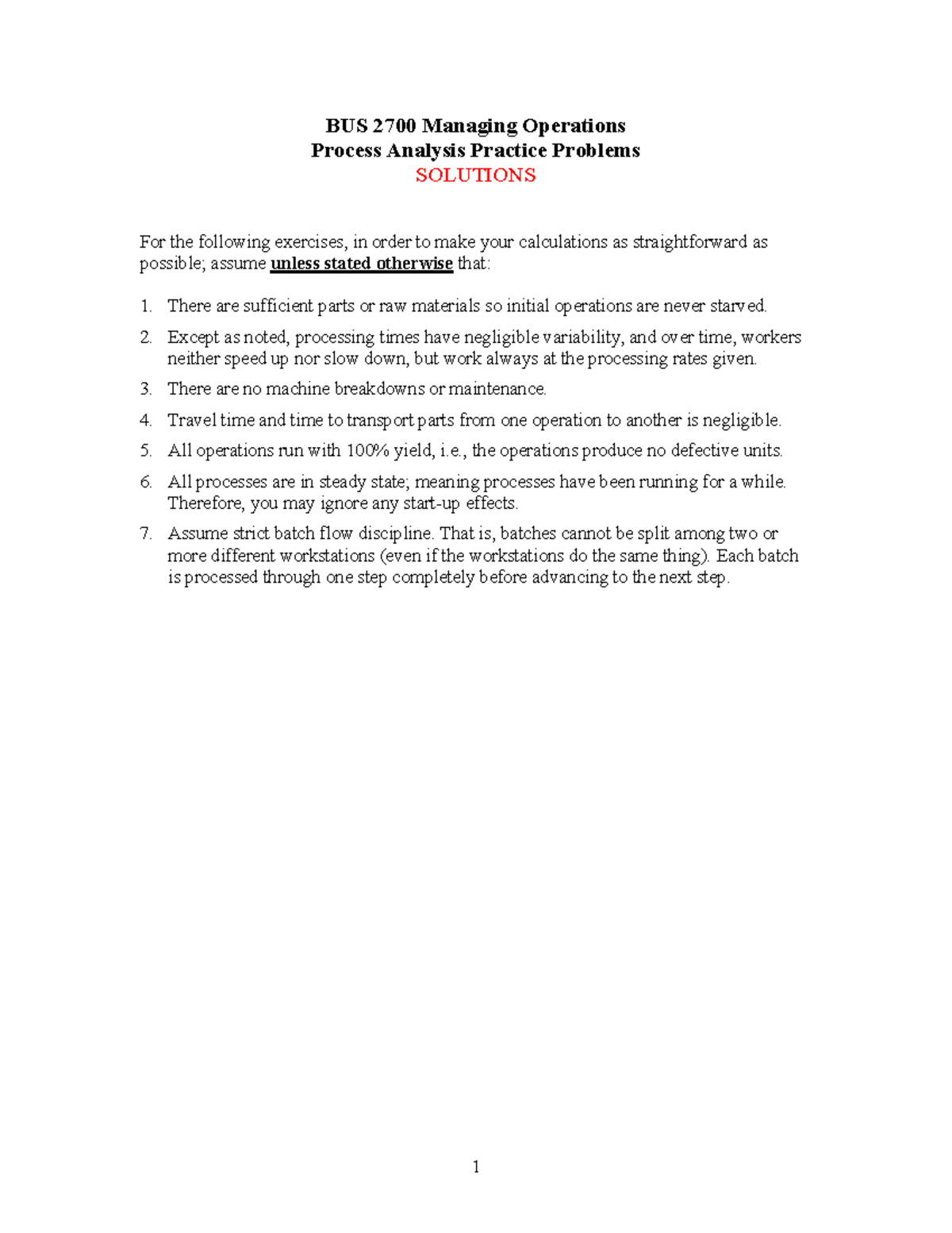 Process Analysis Practice Problems Solutions - BUS 2700 Managing ...