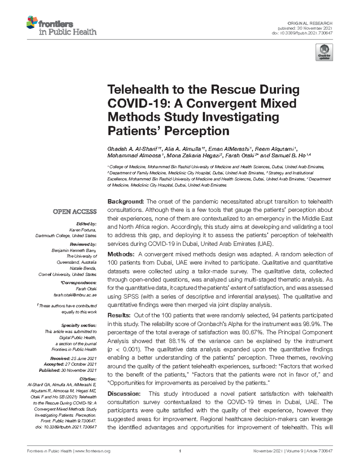 Patients’ Perception of Telehealth During Covid-19 - ORIGINAL RESEARCH ...