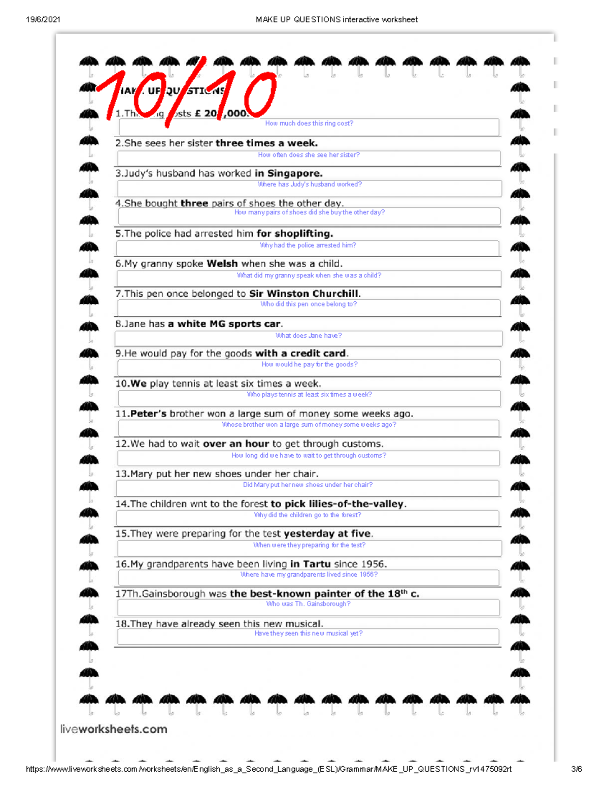 MAKE UP Questions interactive worksheet 19/6/2021 MAKE UP QUESTIONS