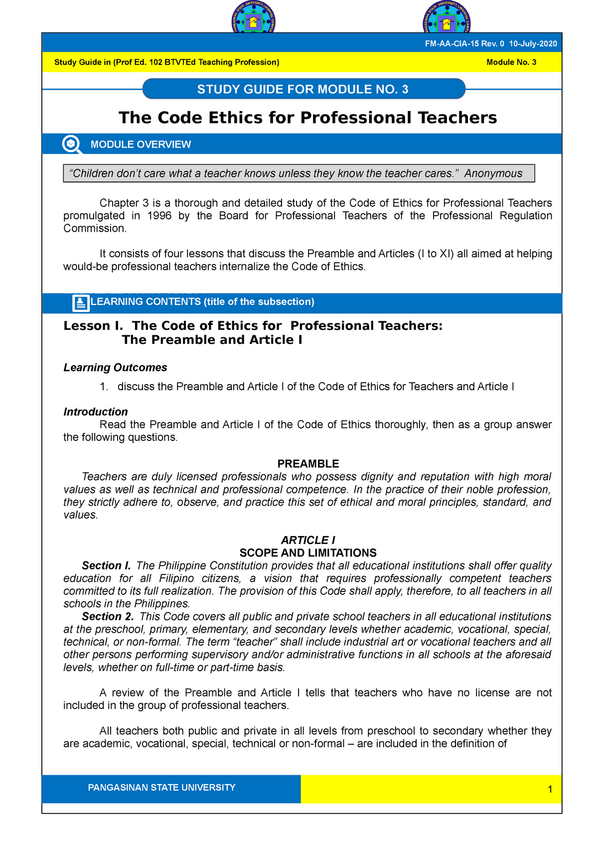 Module 3 Teaching Prof Facilitating Learner Centered Teaching Pangsu Studocu