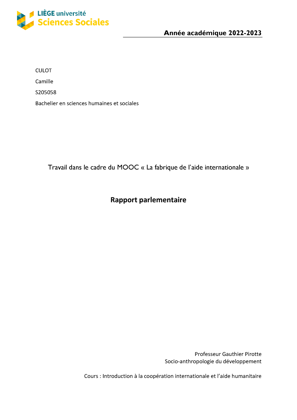 Rapport Parlementaire - CULOT Camille S Bachelier En Sciences Humaines ...