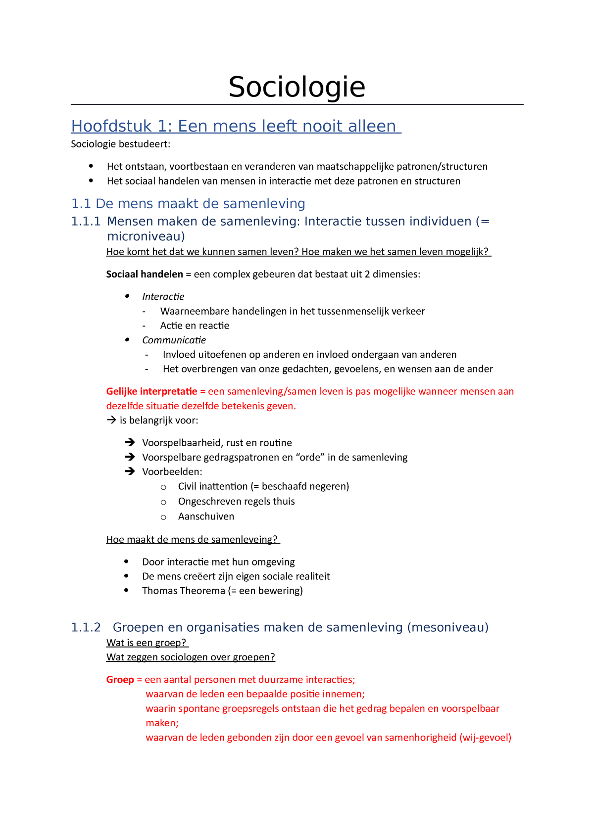 Samenvatting Sociologie - Sociologie Hoofdstuk 1: Een Mens Leeft Nooit ...