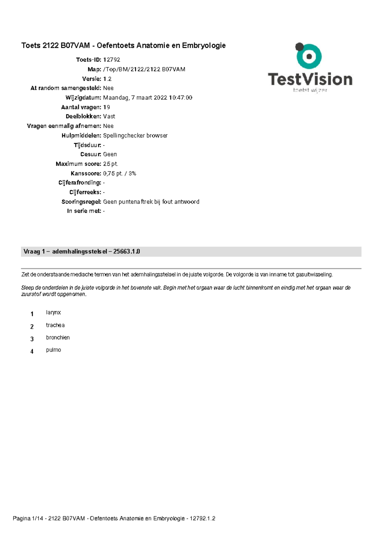 Oefentoets Anatomie En Embryologie - Antwoorden - Toets 2122 B07VAM ...