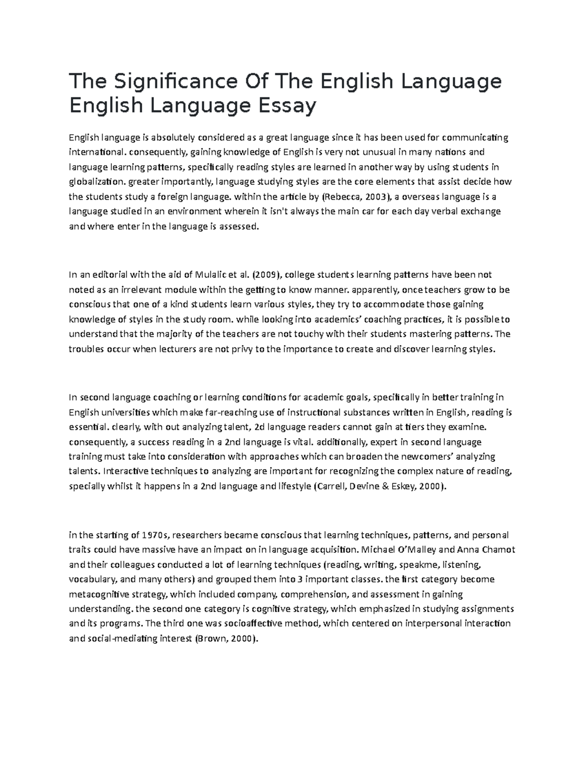 significance of english language essay