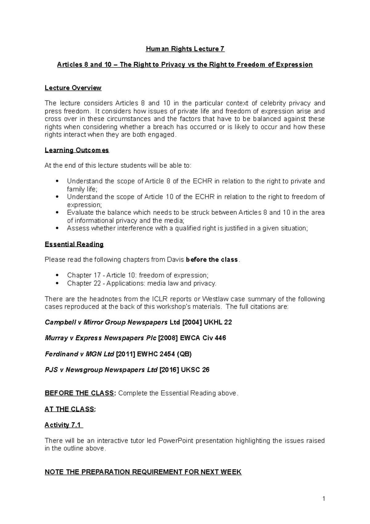 Human Rights Tutor Notes 2019 20 Week 7 - Human Rights Lecture 7 ...