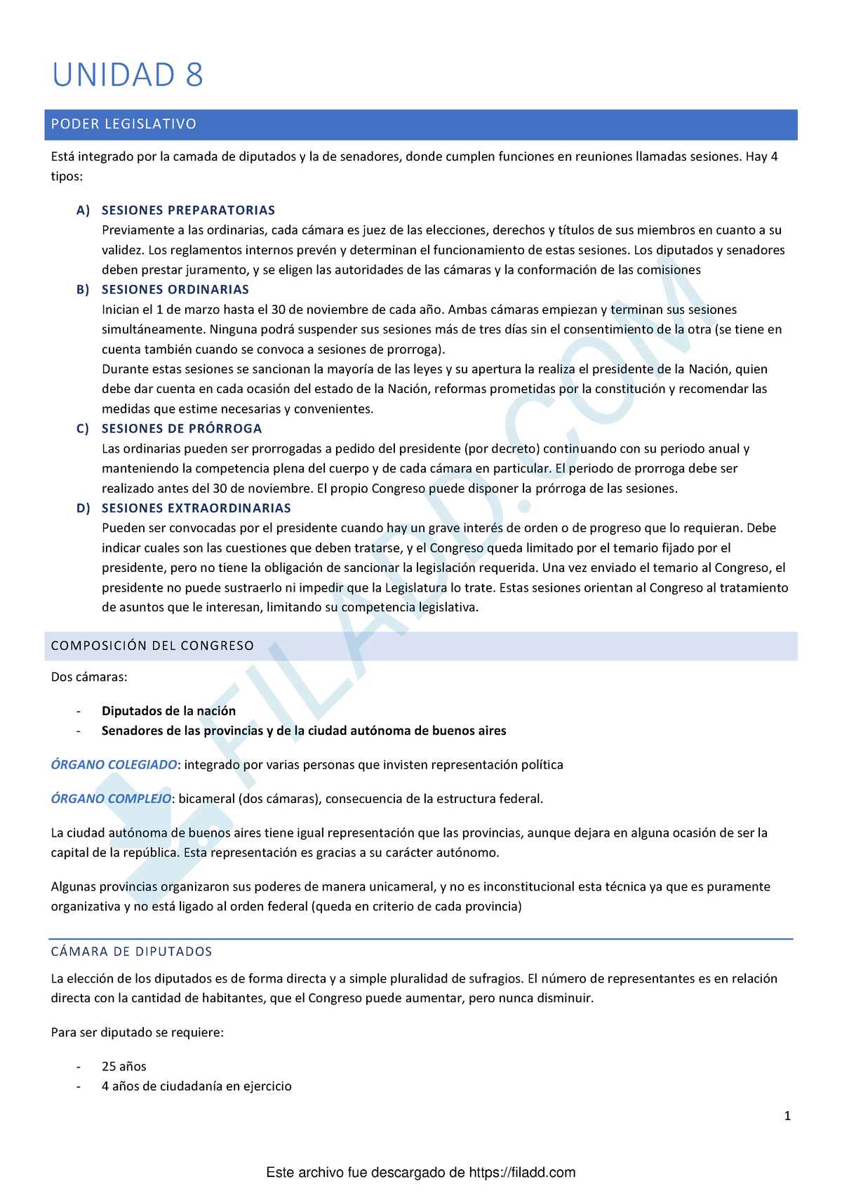 Resumen Derecho 2do Parcial - 1 UNIDAD 8 P OD ER L EGISL ATIVO Está ...