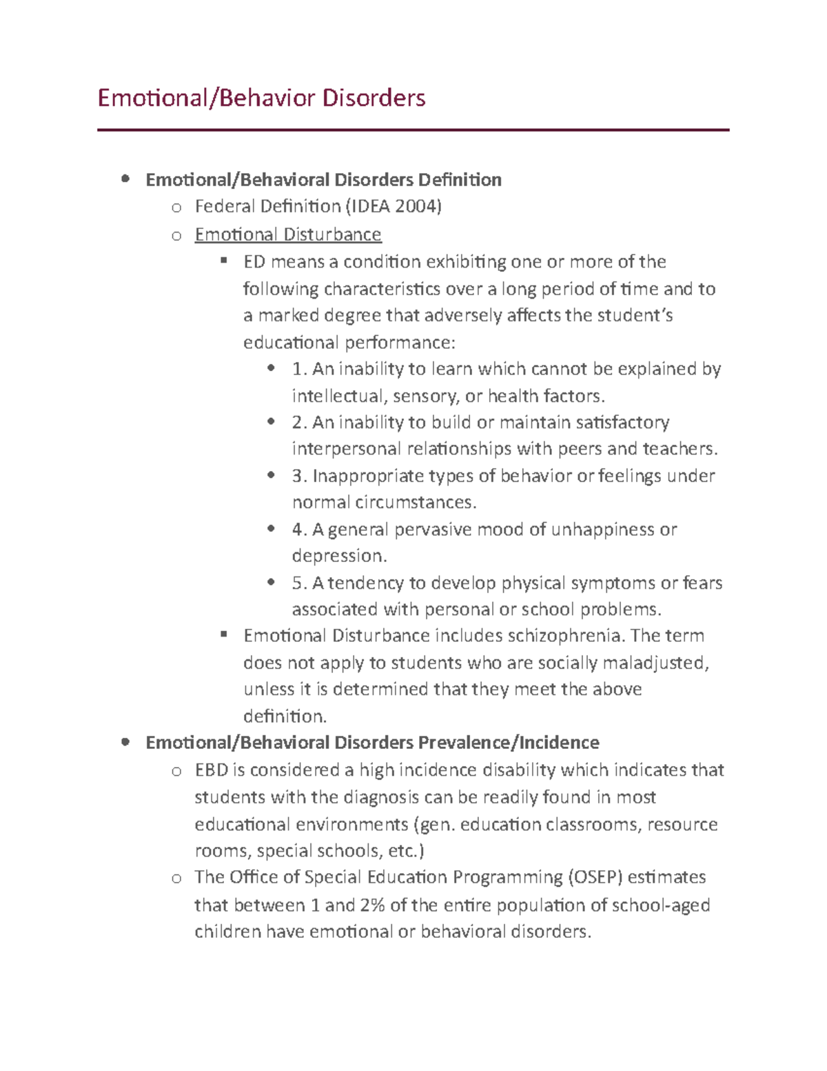 research paper on emotional behavioral disorders