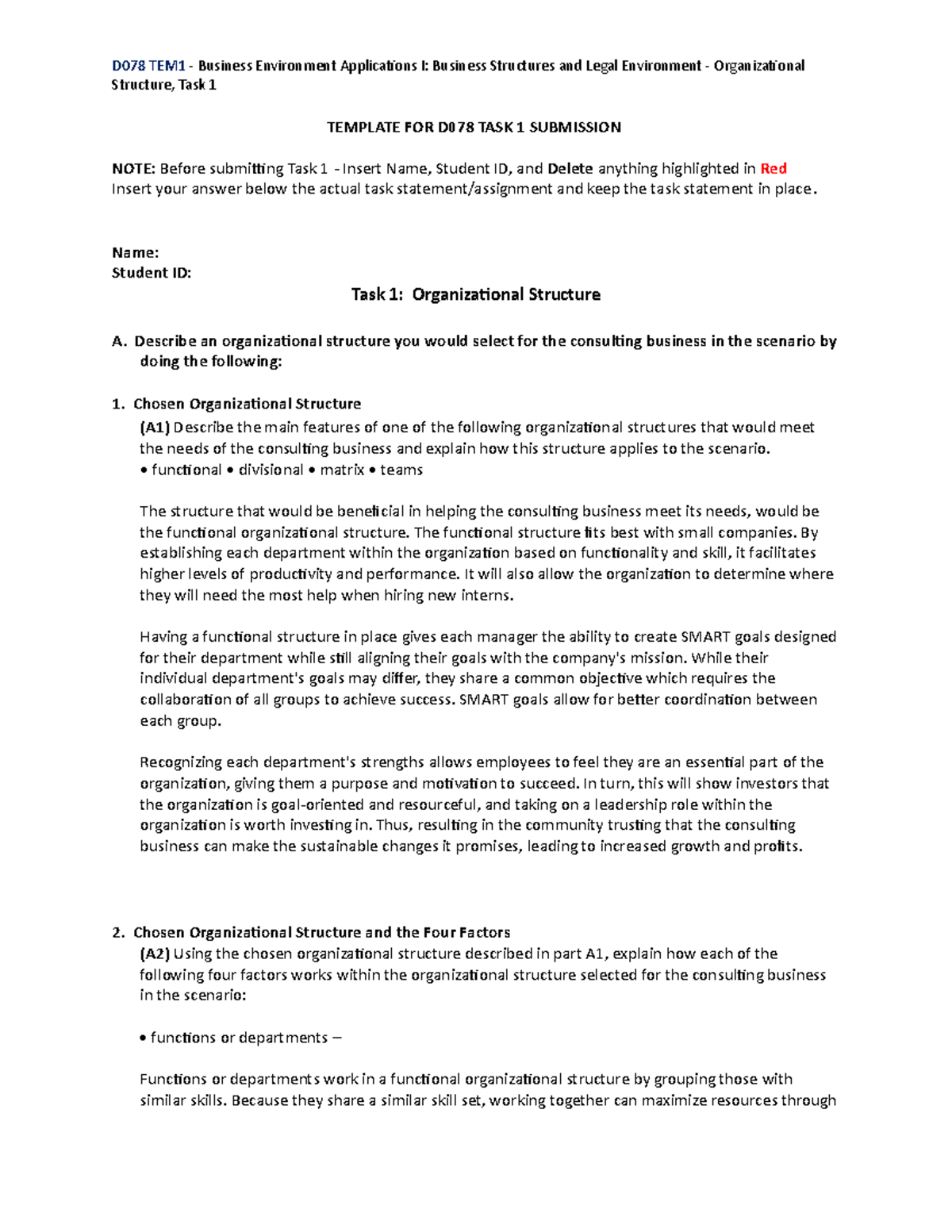 D078 Task 1 final - Task 1 - D078 TEM1 - Business Environment ...