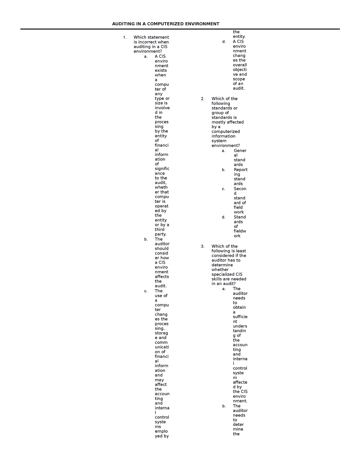 CIS Reviewer editable - CIS Auditing - Intermediate Accounting - Studocu