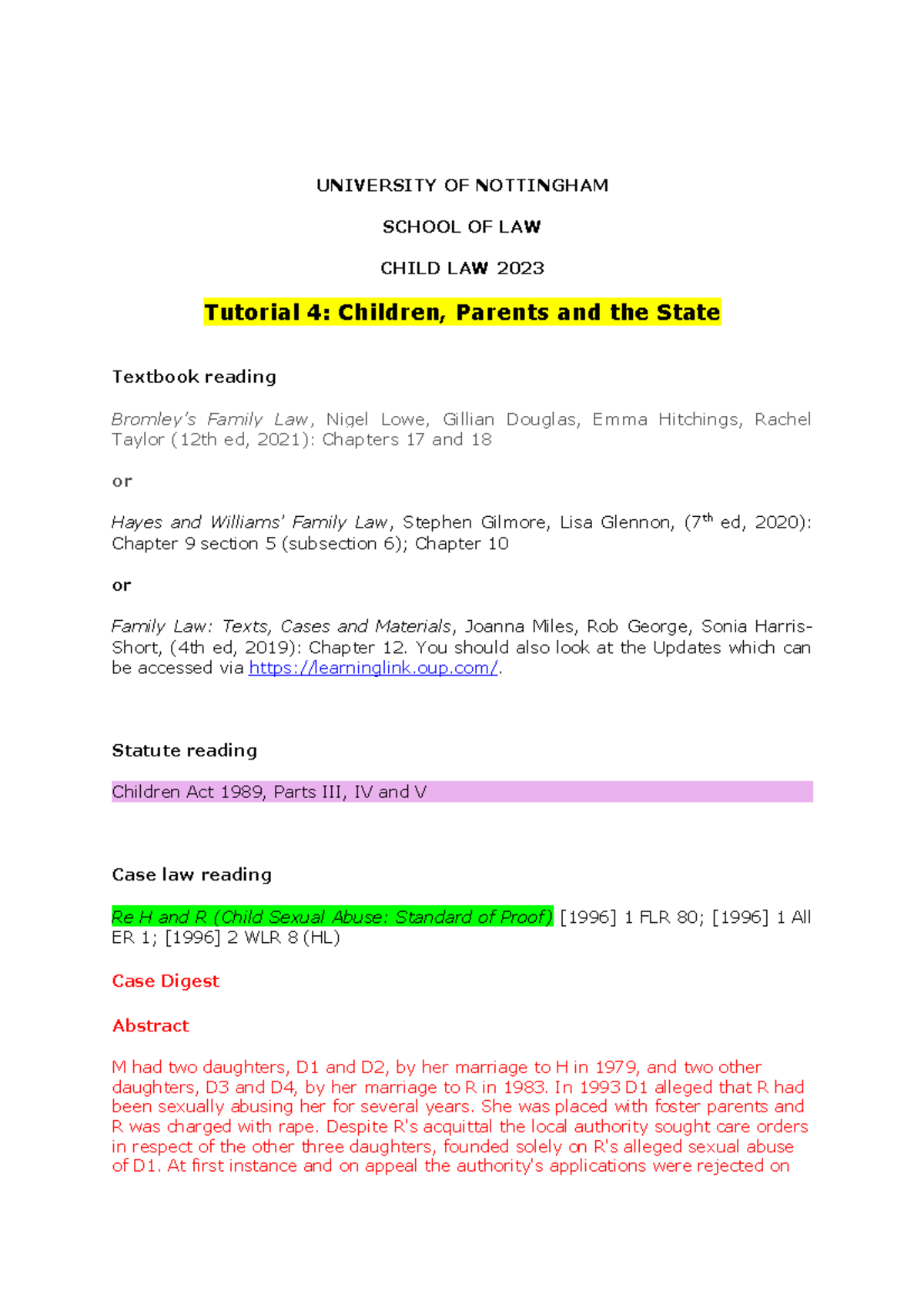 Child T4 UNIVERSITY OF NOTTINGHAM SCHOOL OF LAW CHILD LAW 2023