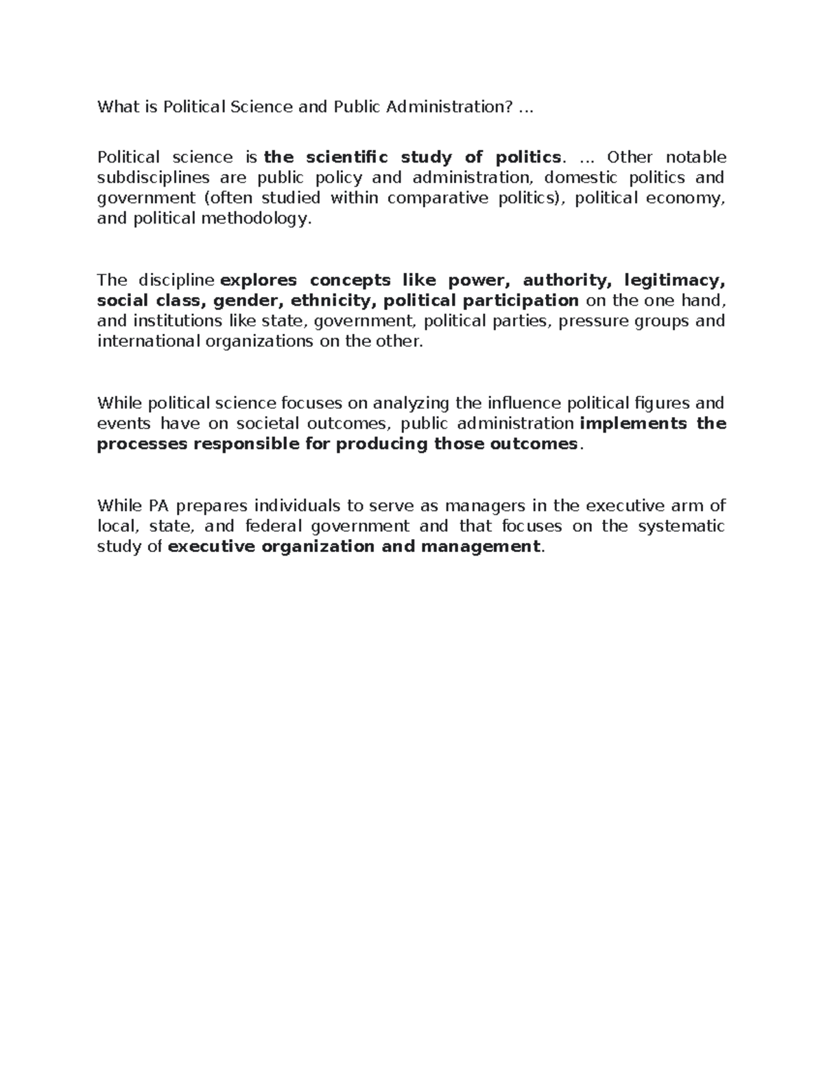 What is Political Science and Public Administration - .. Political ...
