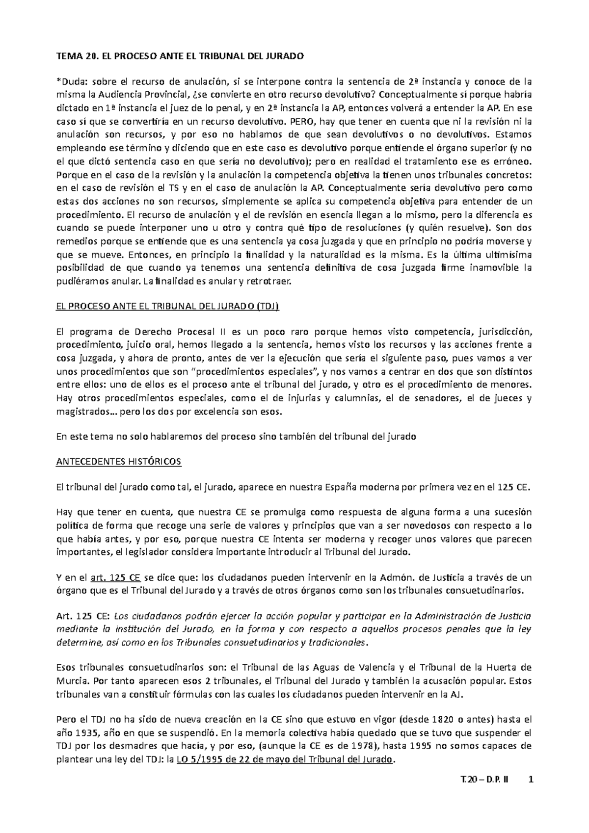 T Procesal Derecho Procesal Unizar Tema El Proceso Ante El Tribunal Del Jurado Duda