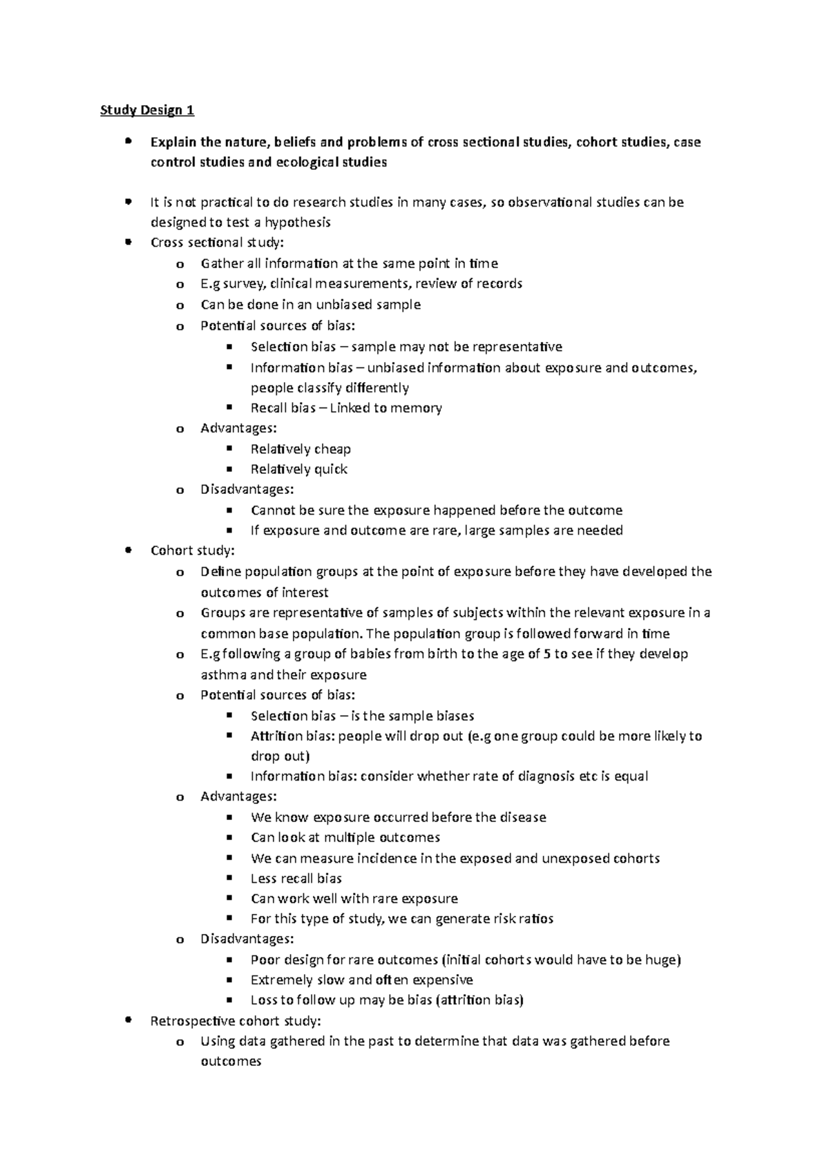 03 Study Design - Lecture notes 3 - Study Design 1 Explain the nature ...