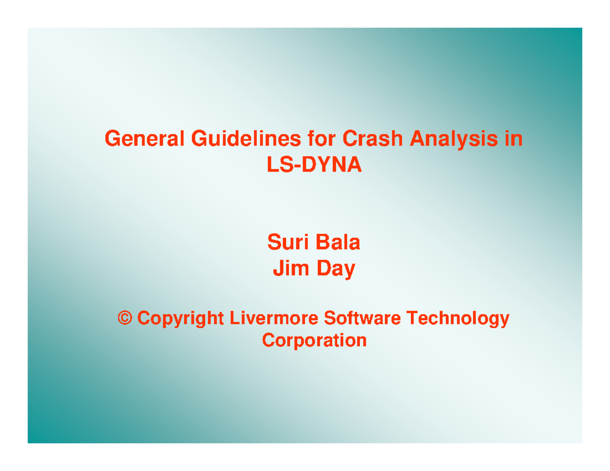 Ls Dyna Guidelines General Modeling Guidelines For Crash Analysis