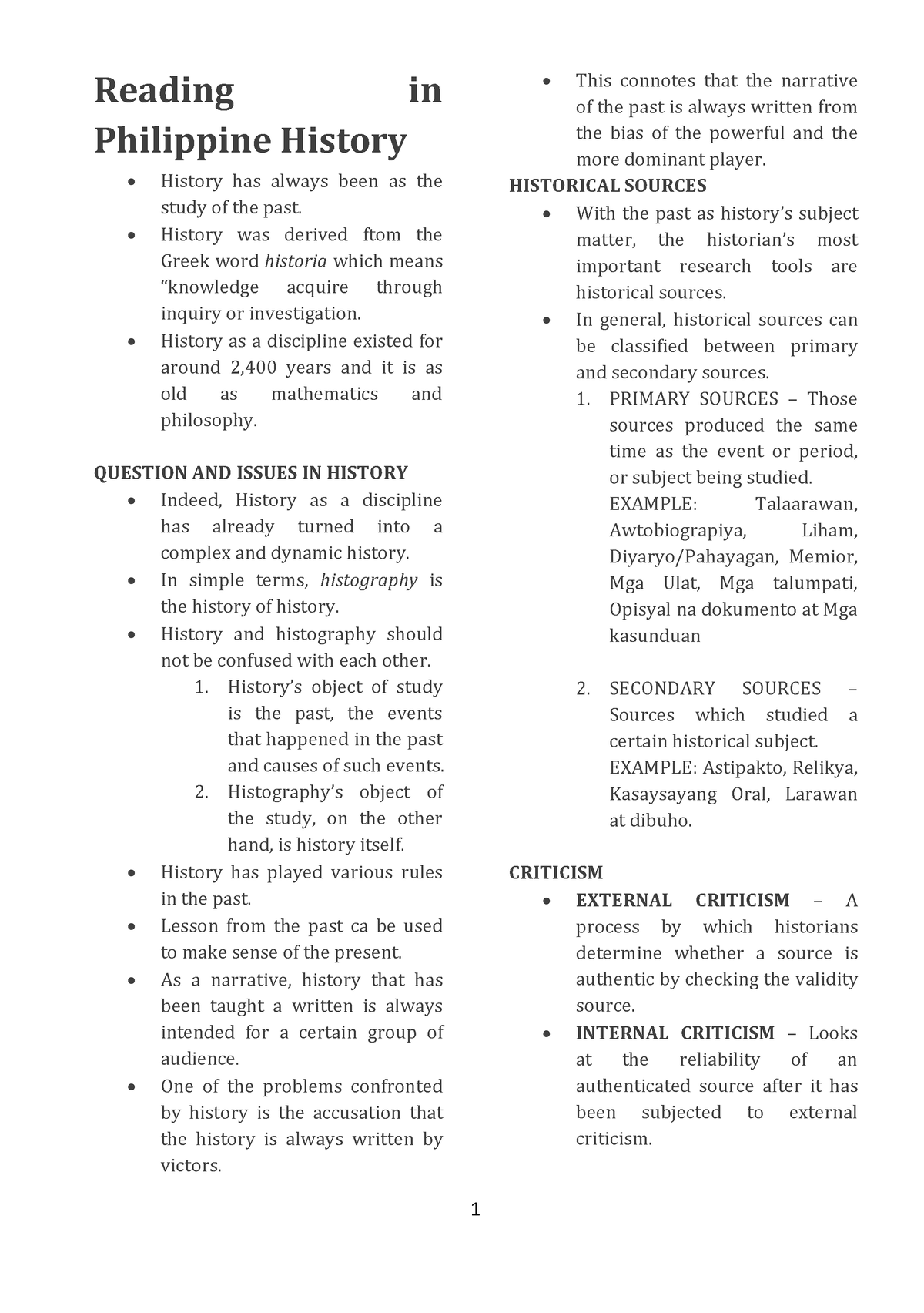 Readings in Philippine History Midterm Notes - Reading in Philippine ...