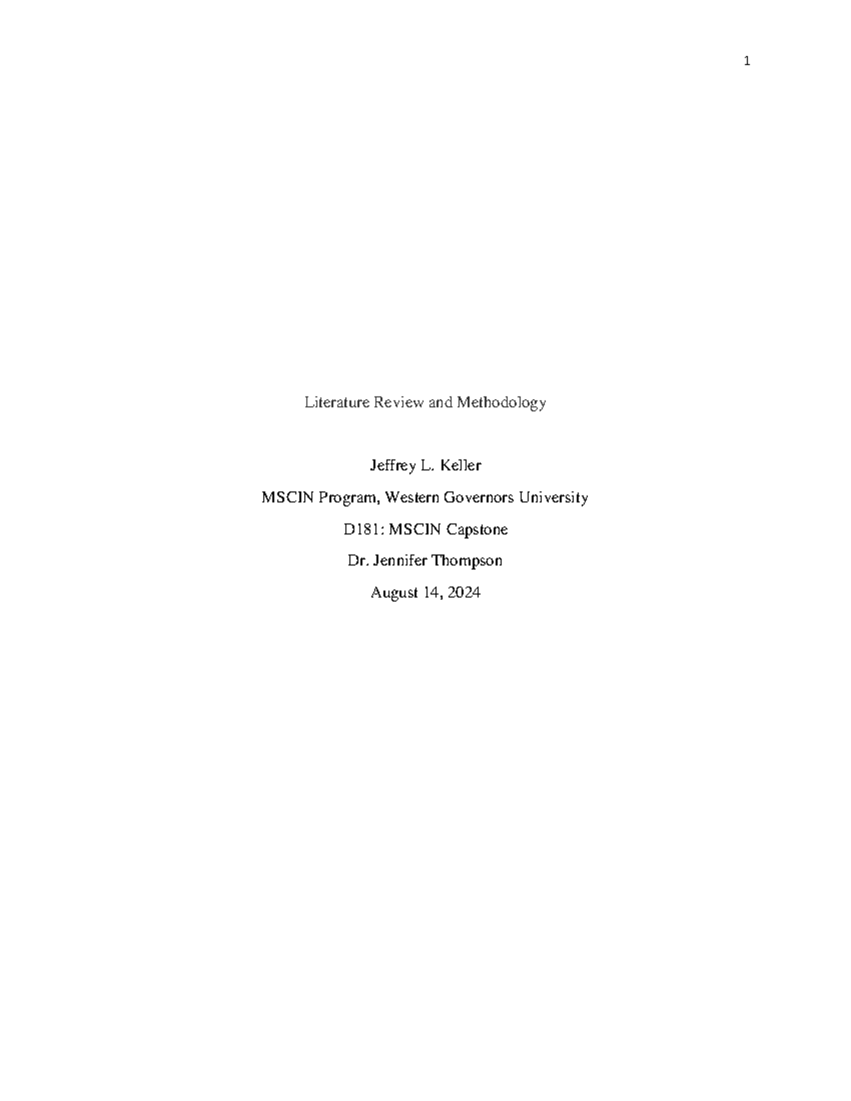 D181 Task 3 Literature Review and Methodology v2 - Literature Review ...