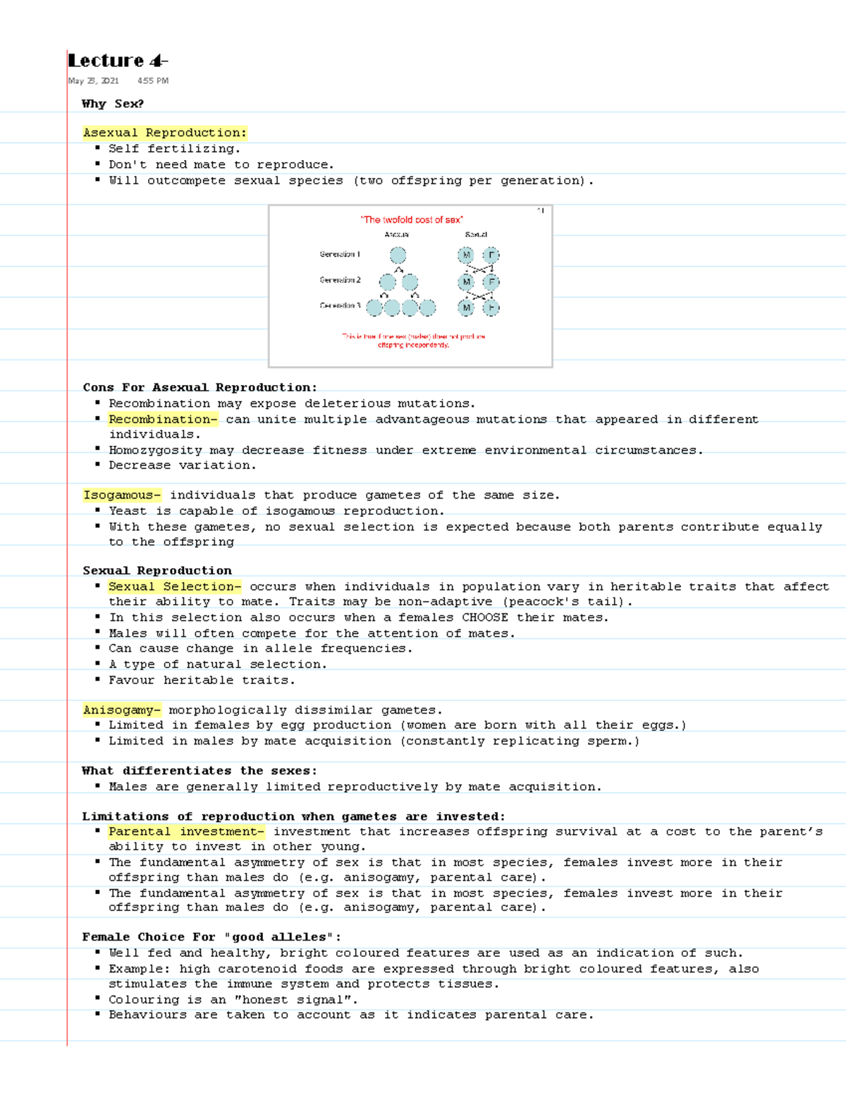 Lecture 4 notes - Taken in 2021 - :K\ 6H[" $VH[XDO 5HSURGXFWLRQ 6HOI ...