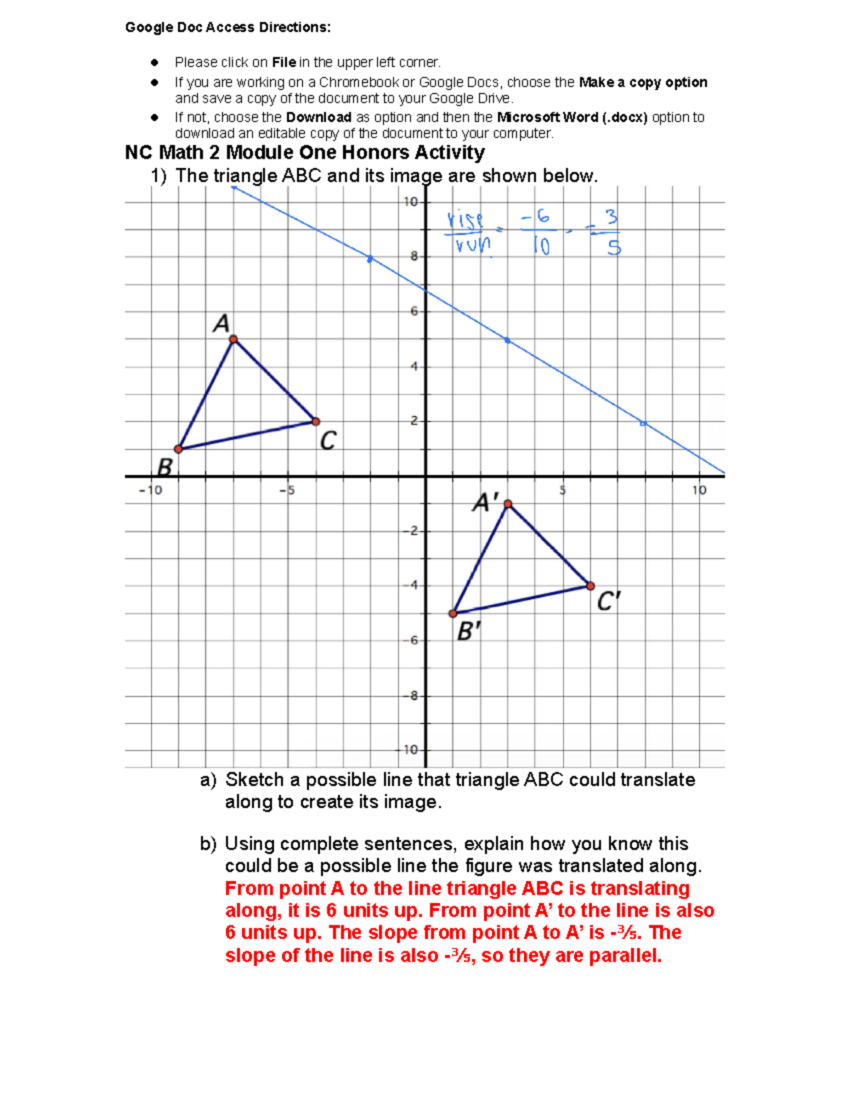 NC Math 2 Module One Honors Activity - Google Doc Access Directions ...