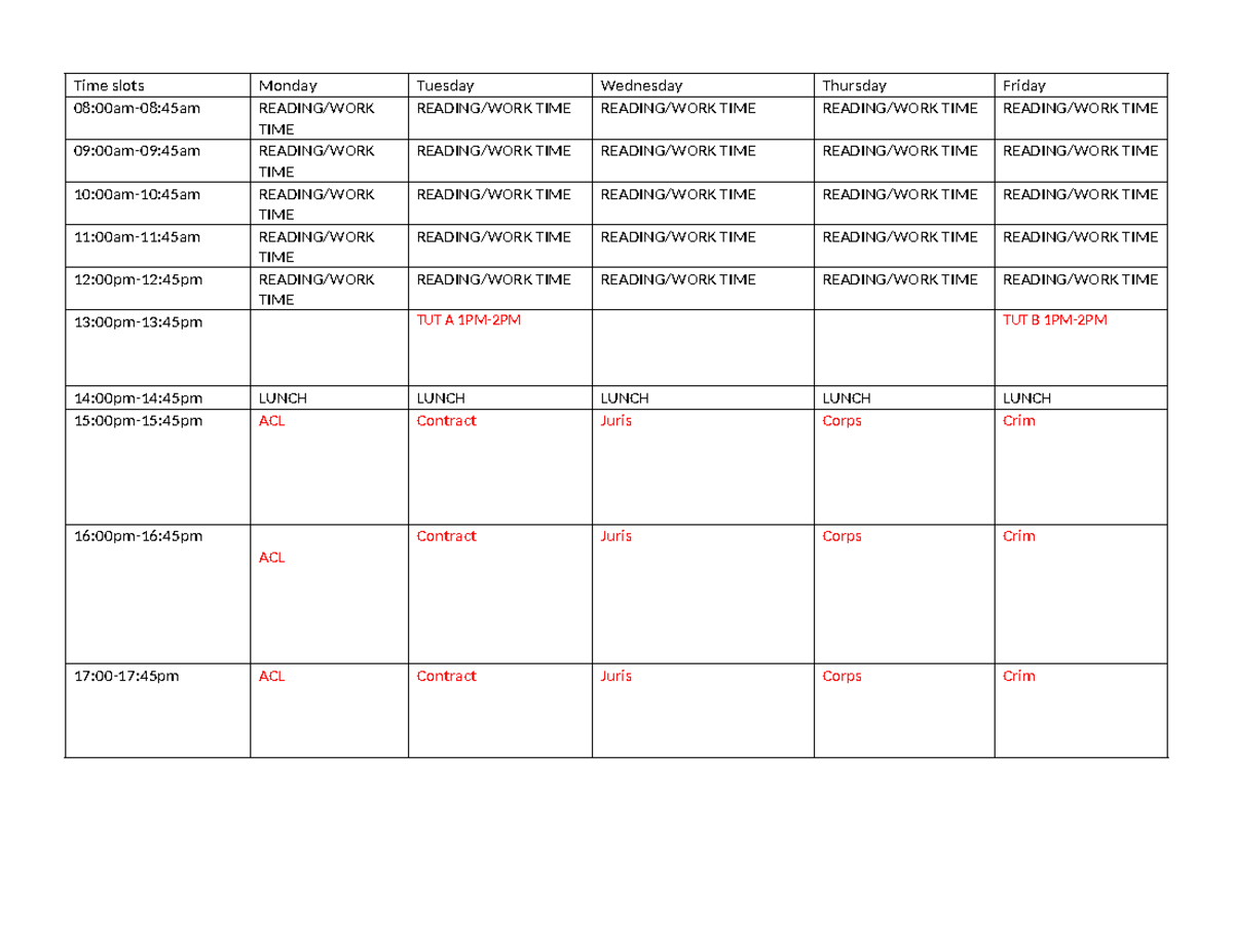 Academic timetable 2024 - Time slots Monday Tuesday Wednesday Thursday ...