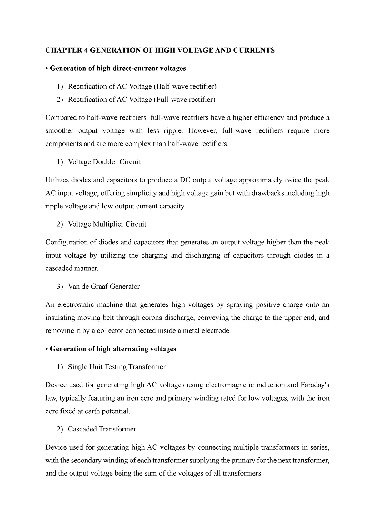 Chapter 4,5,6 Summary - CHAPTER 4 GENERATION OF HIGH VOLTAGE AND ...