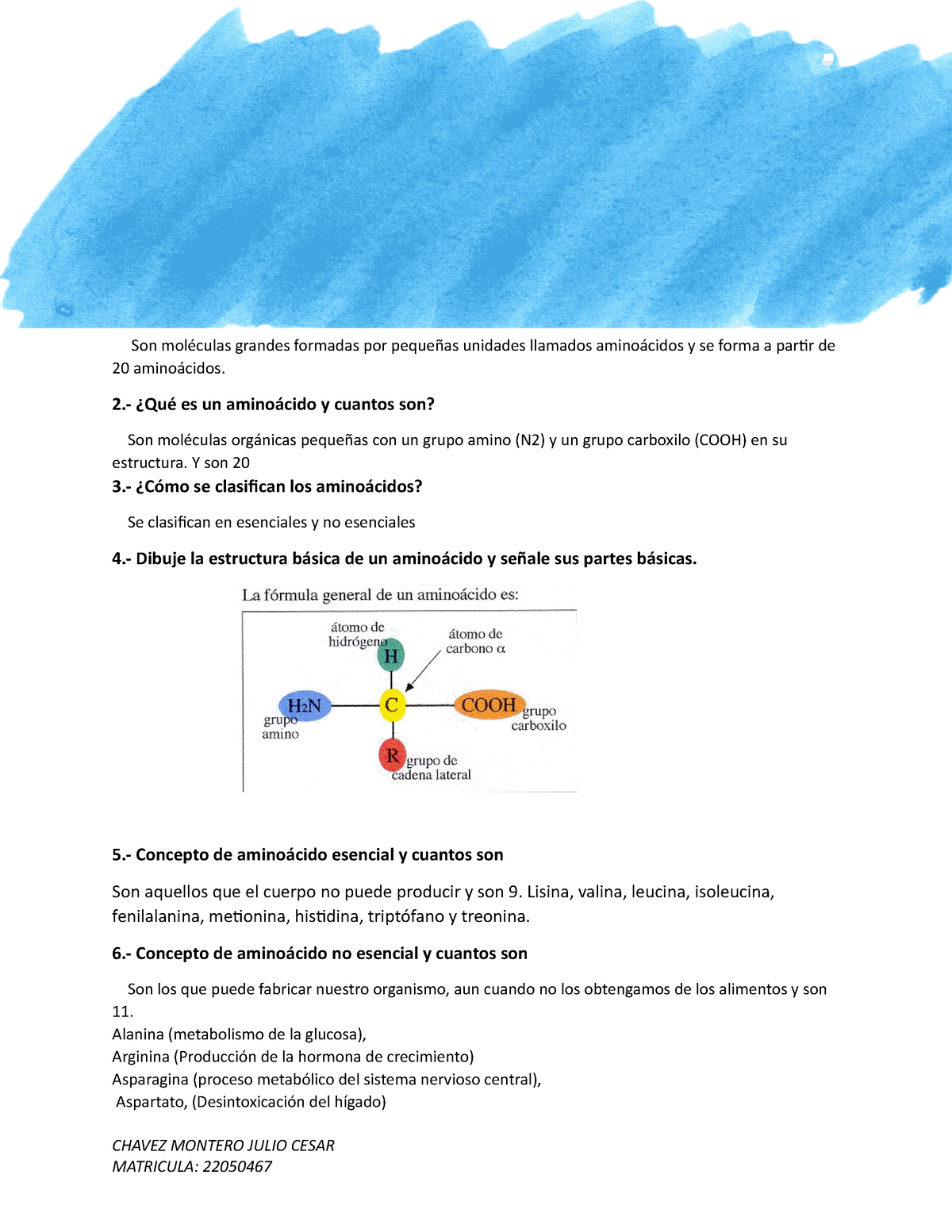 Cuestionario Aminoacidos Y Proteinas - CUESTIONARIO DE AMINOACIDOS Y ...