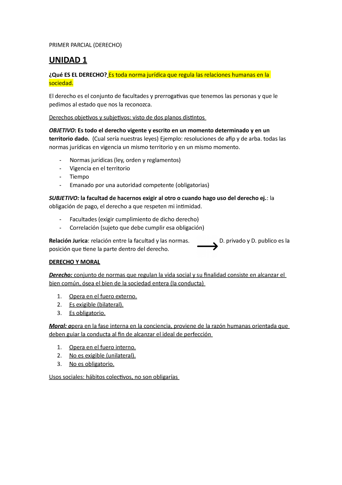 Primer Parcial Derecho - PRIMER PARCIAL (DERECHO) UNIDAD 1 ¿Qué ES EL ...