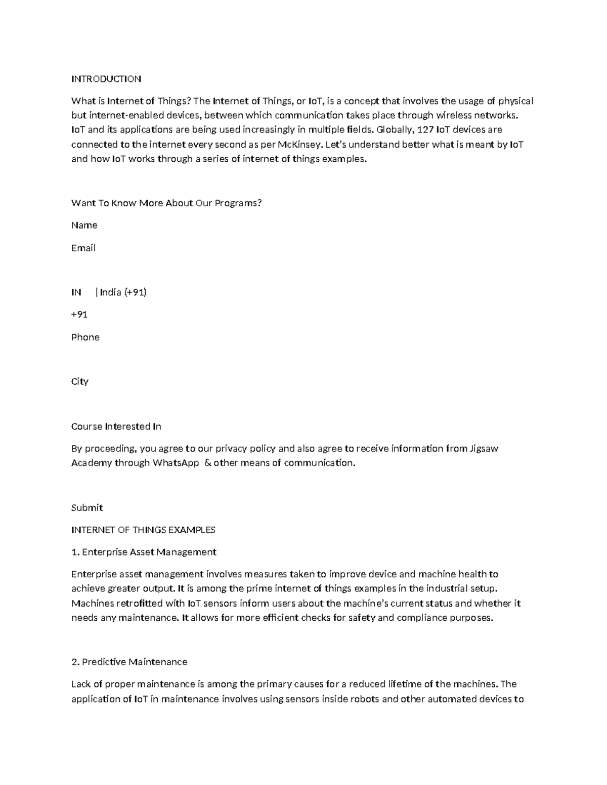 Source 3 applications of Io T - INTRODUCTION What is Internet of Things ...