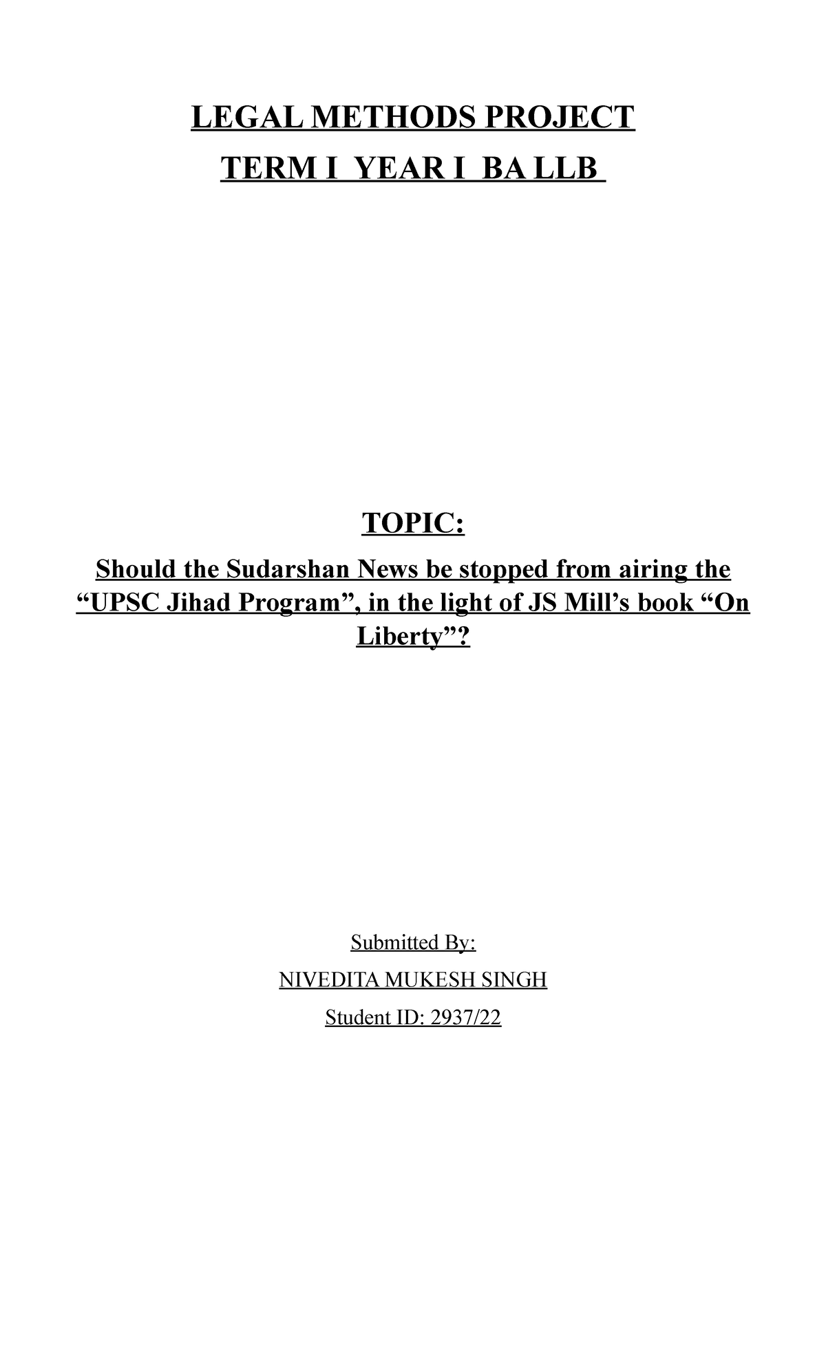 Legal Methods Project - LEGAL METHODS PROJECT TERM I YEAR I BA LLB ...