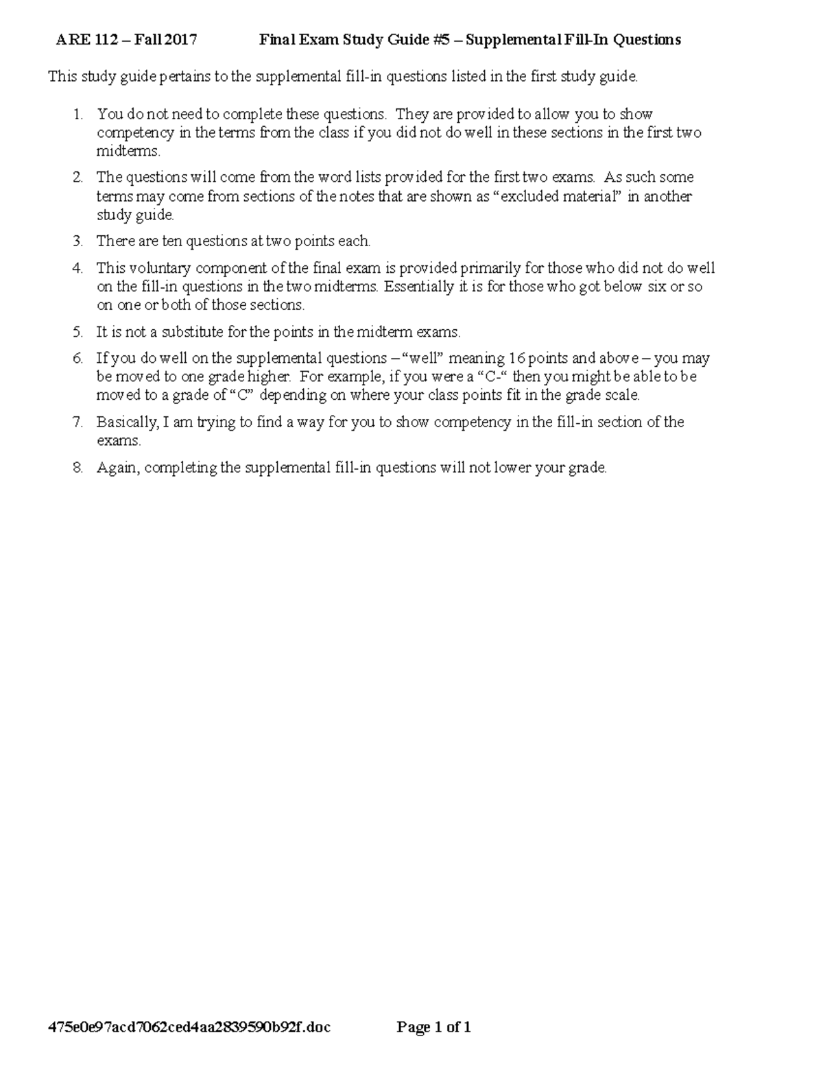 ARE112 Fa17 Final Study Guide 05 Supp FI Qs - ARE 112 – Fall 2017 Final ...