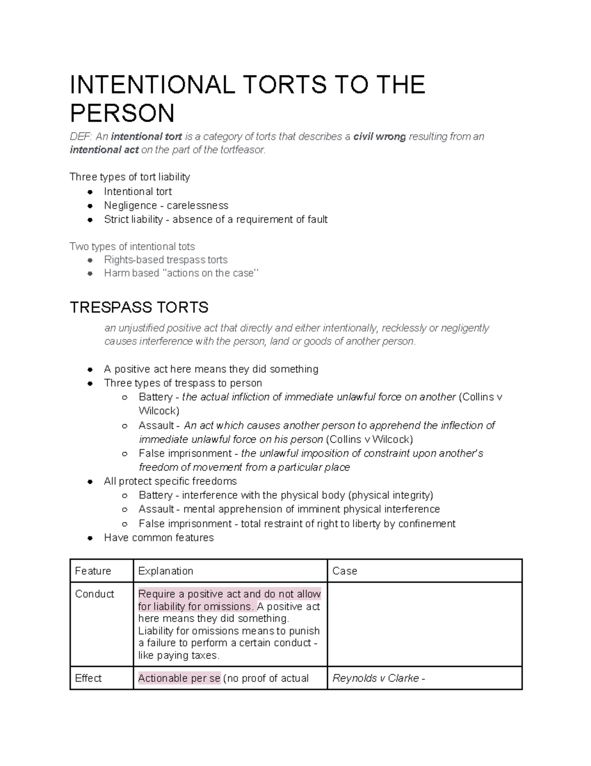 tresspass torts - INTENTIONAL TORTS TO THE PERSON DEF: An intentional ...