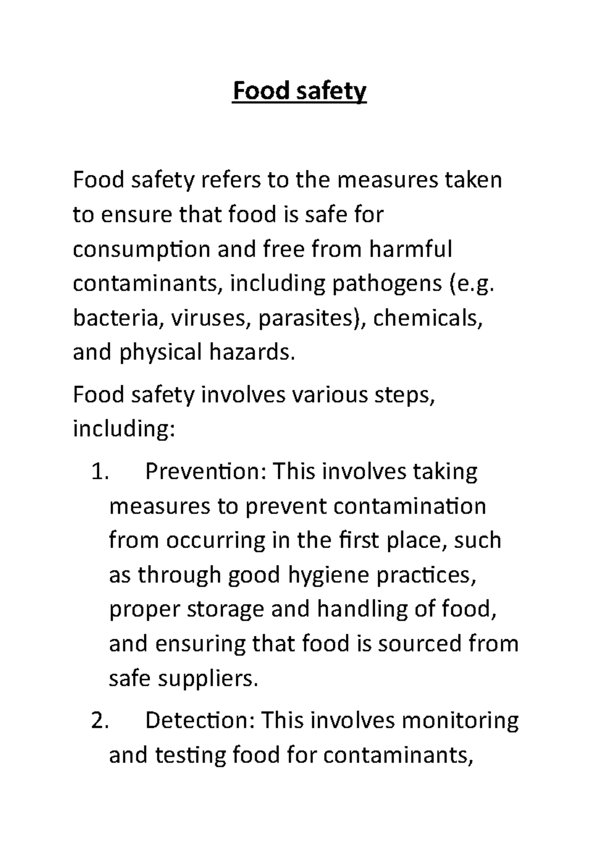 Food safety and rule - Food safety Food safety refers to the measures ...