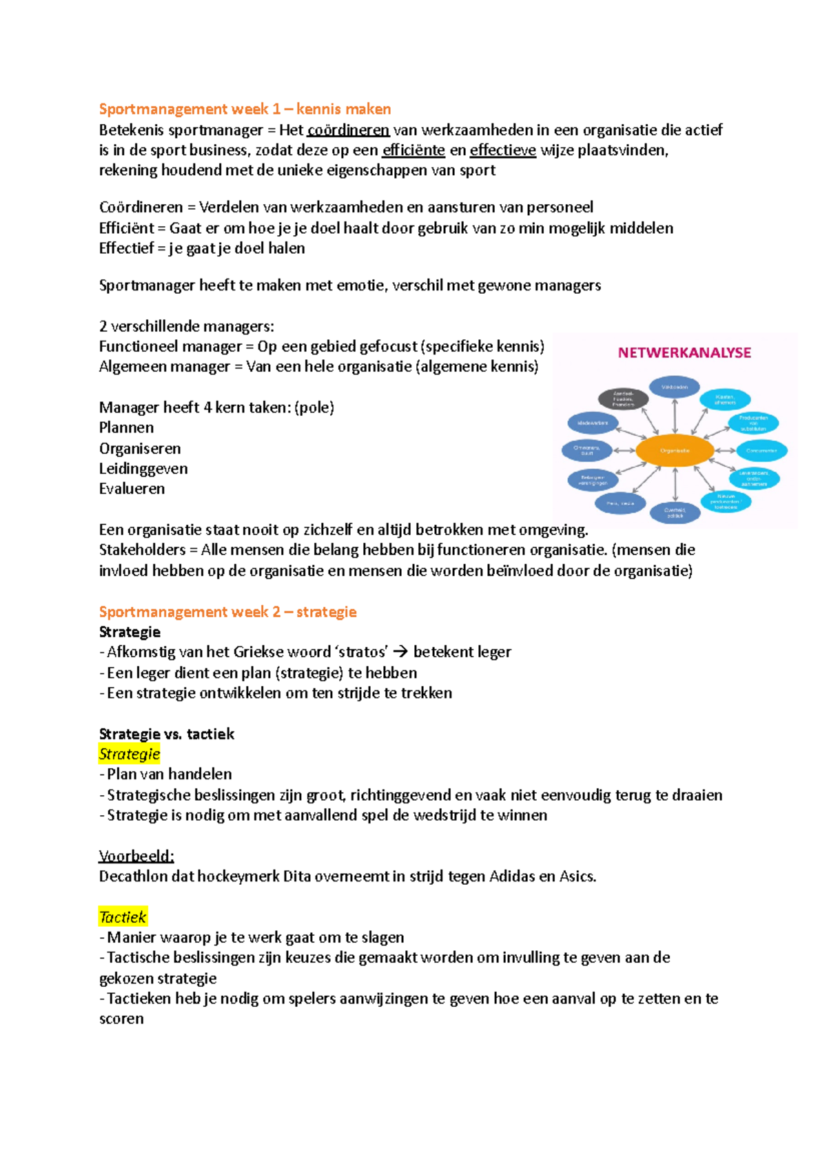 Samenvatting Sportmanagement - Sportmanagement Week 1 – Kennis Maken ...