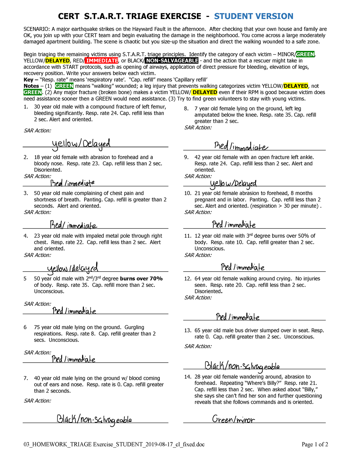 03 Homework Triageexercise - CERT S.T.A.R. TRIAGE EXERCISE - STUDENT ...