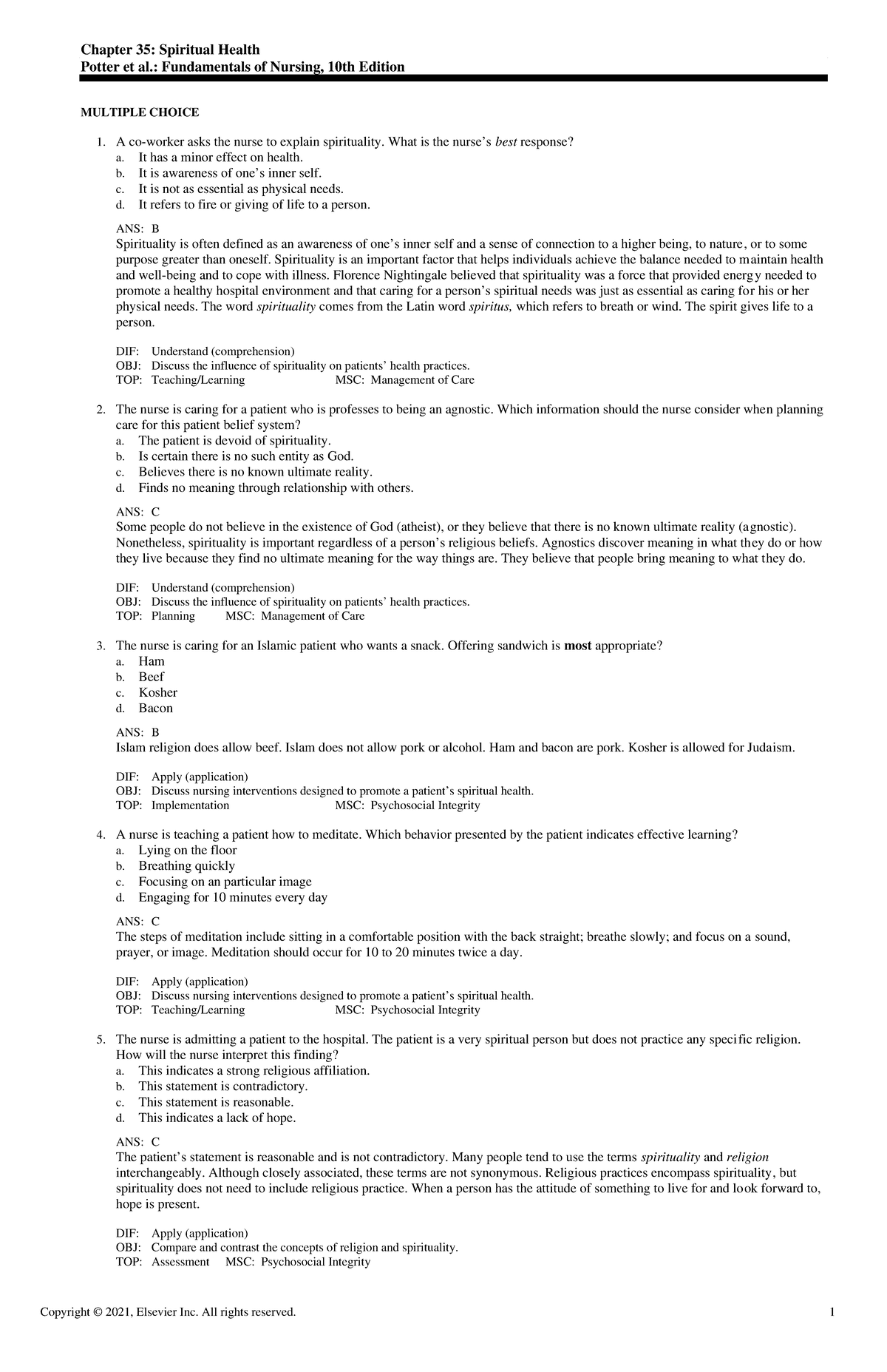 Exam View - Chapter 35 - Fundamentals of Nursing - Chapter 35 ...