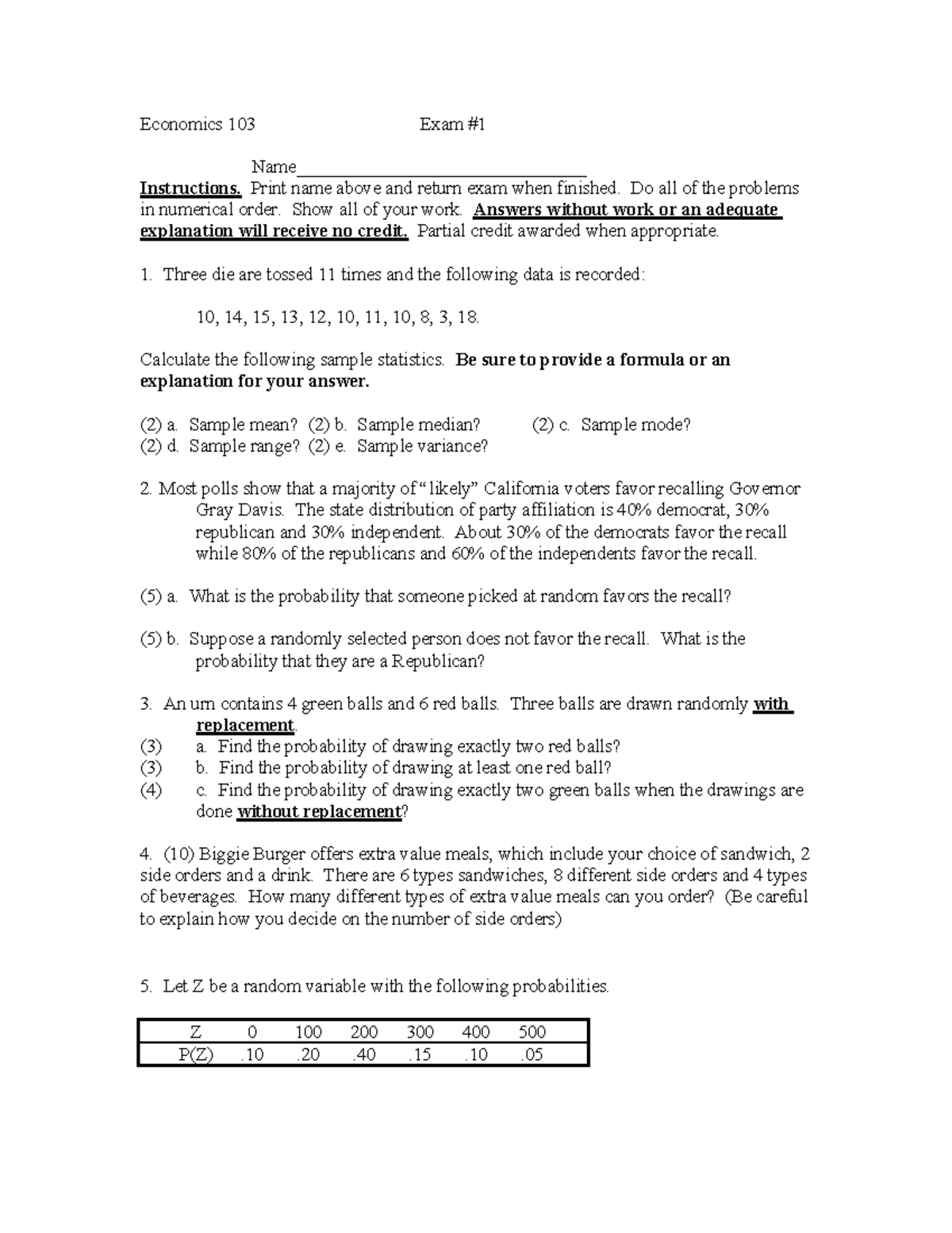 ECON 003 Exam 1 Practice 2 - Economics 103 Exam # Name ...