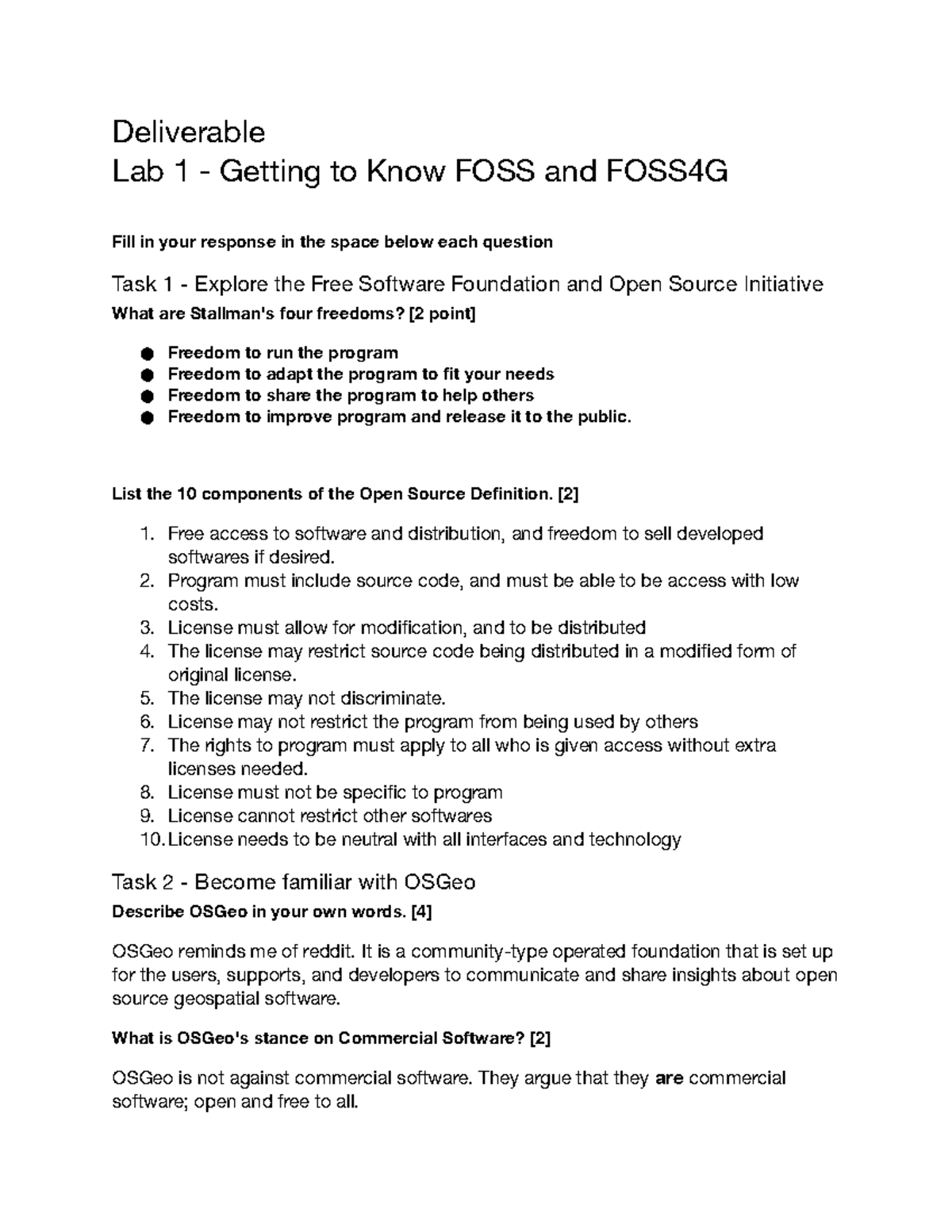 Lab 1 Getting to know FOSS Deliverable Lab 1 Getting to Know