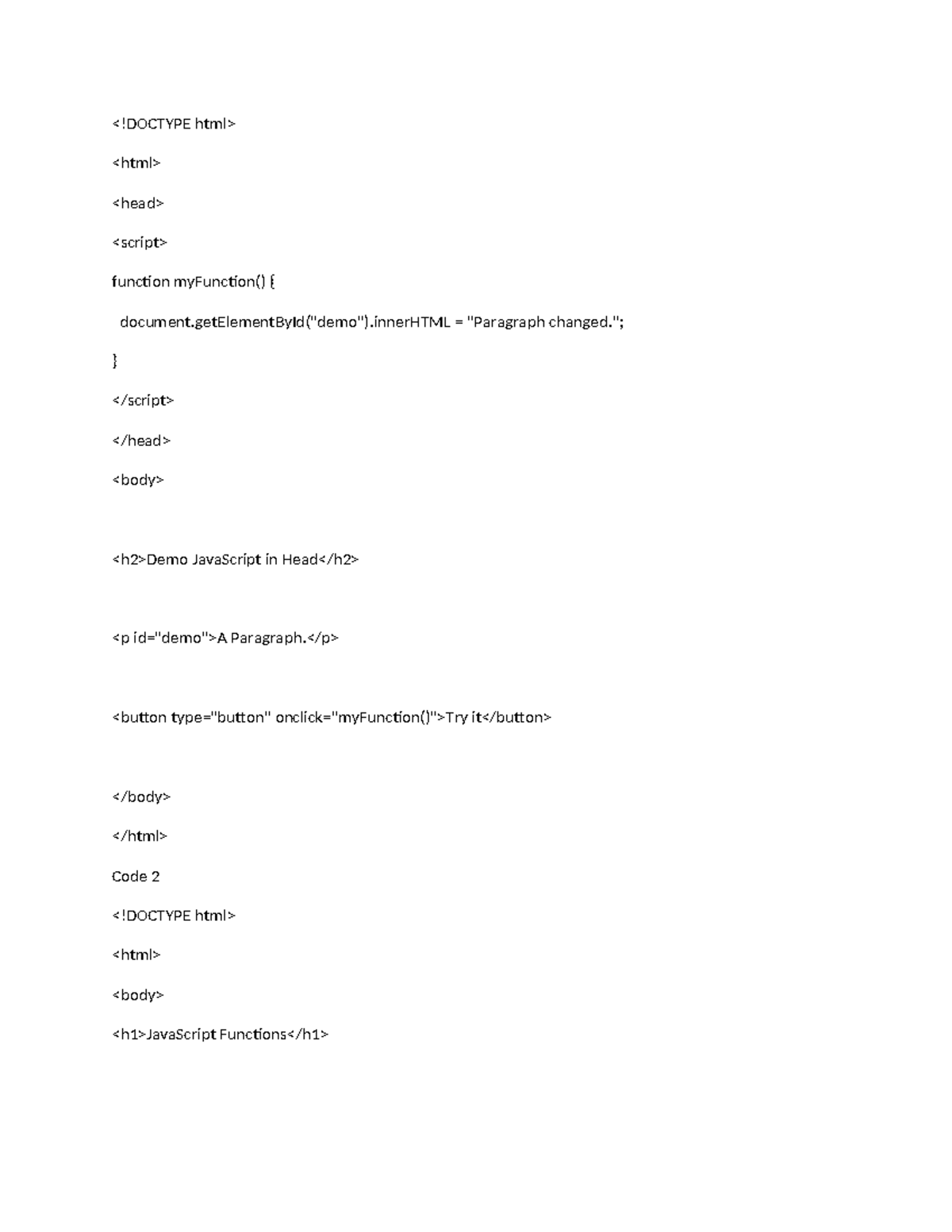 HTML, Javascript Codes - function - Studocu