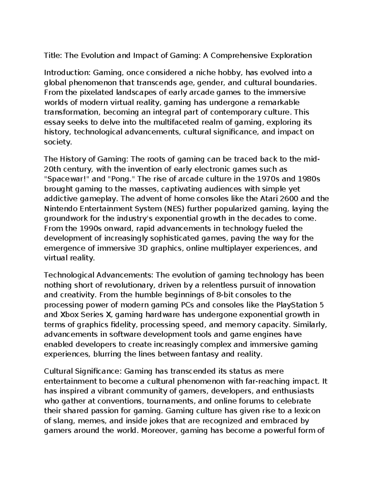 Document 24 - Title: The Evolution And Impact Of Gaming: A ...