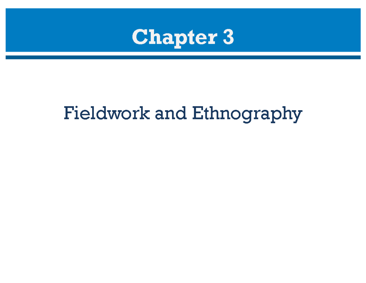 Lecture 3 - Chapter 3 Fieldwork And Ethnography An Introduction To ...