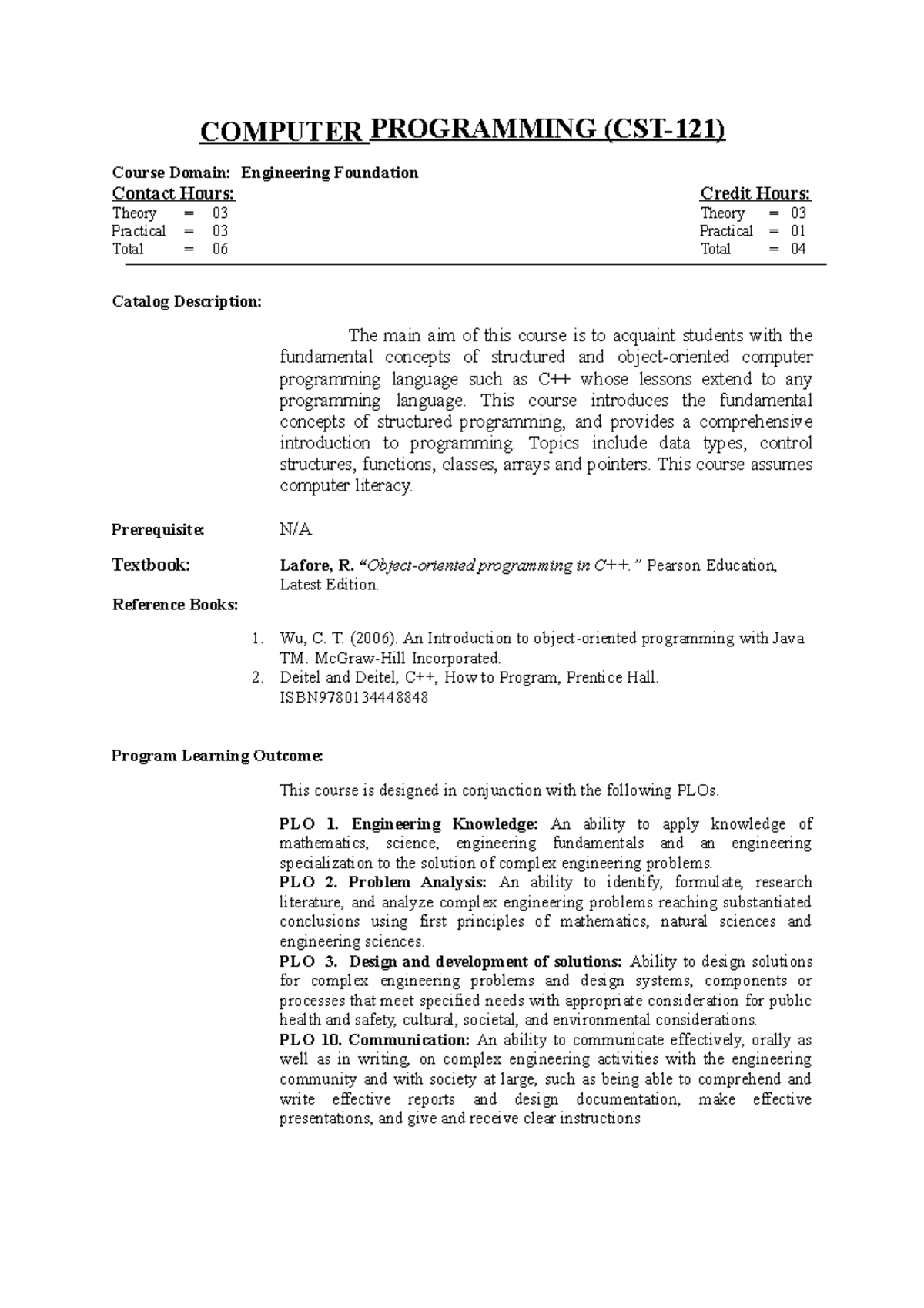 CST 121-Computer Programming Course Outlines - COMPUTER PROGRAMMING ...